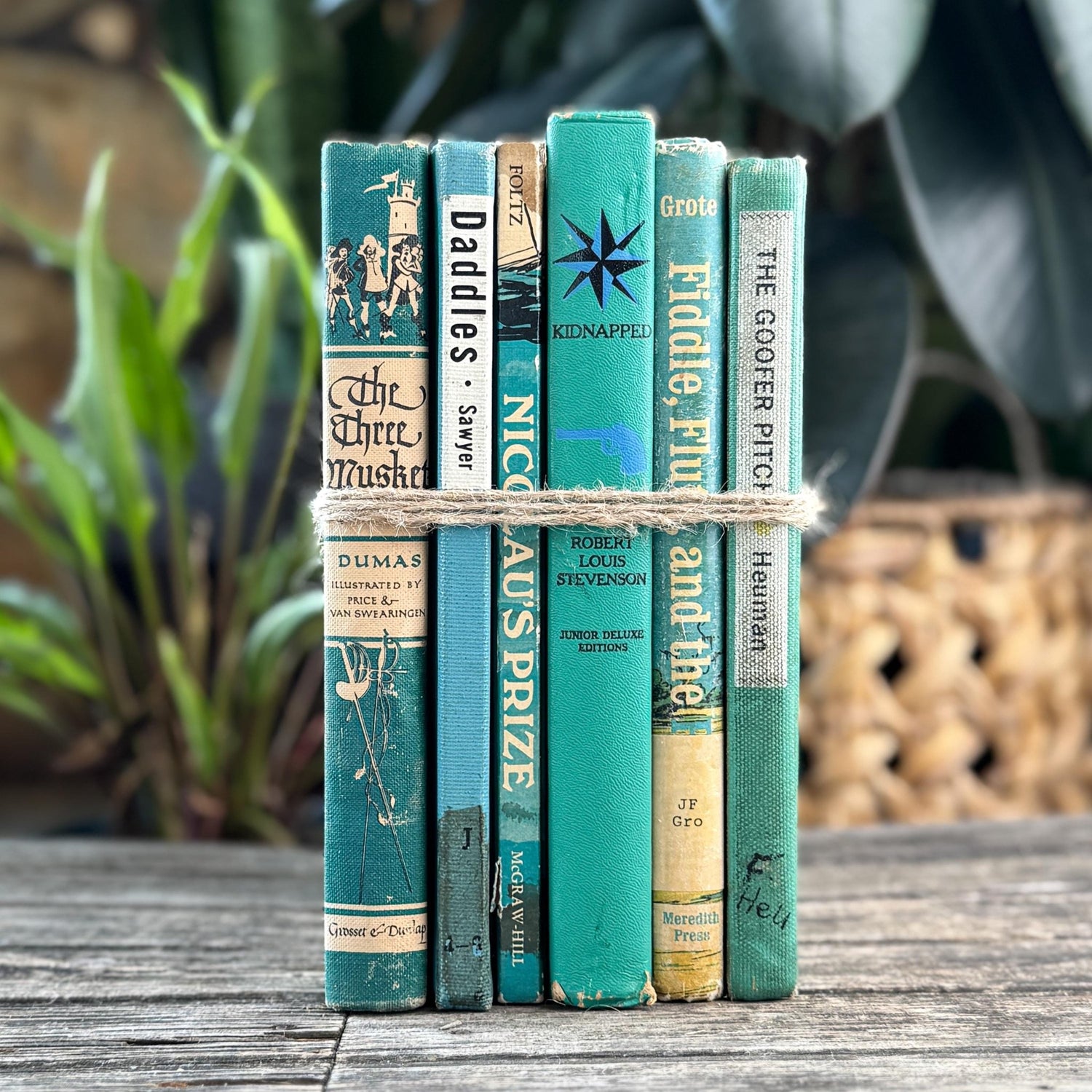 Vintage Aqua Blue and Teal Green Children's Books for Bookshelf Decor - Pretty Old Books