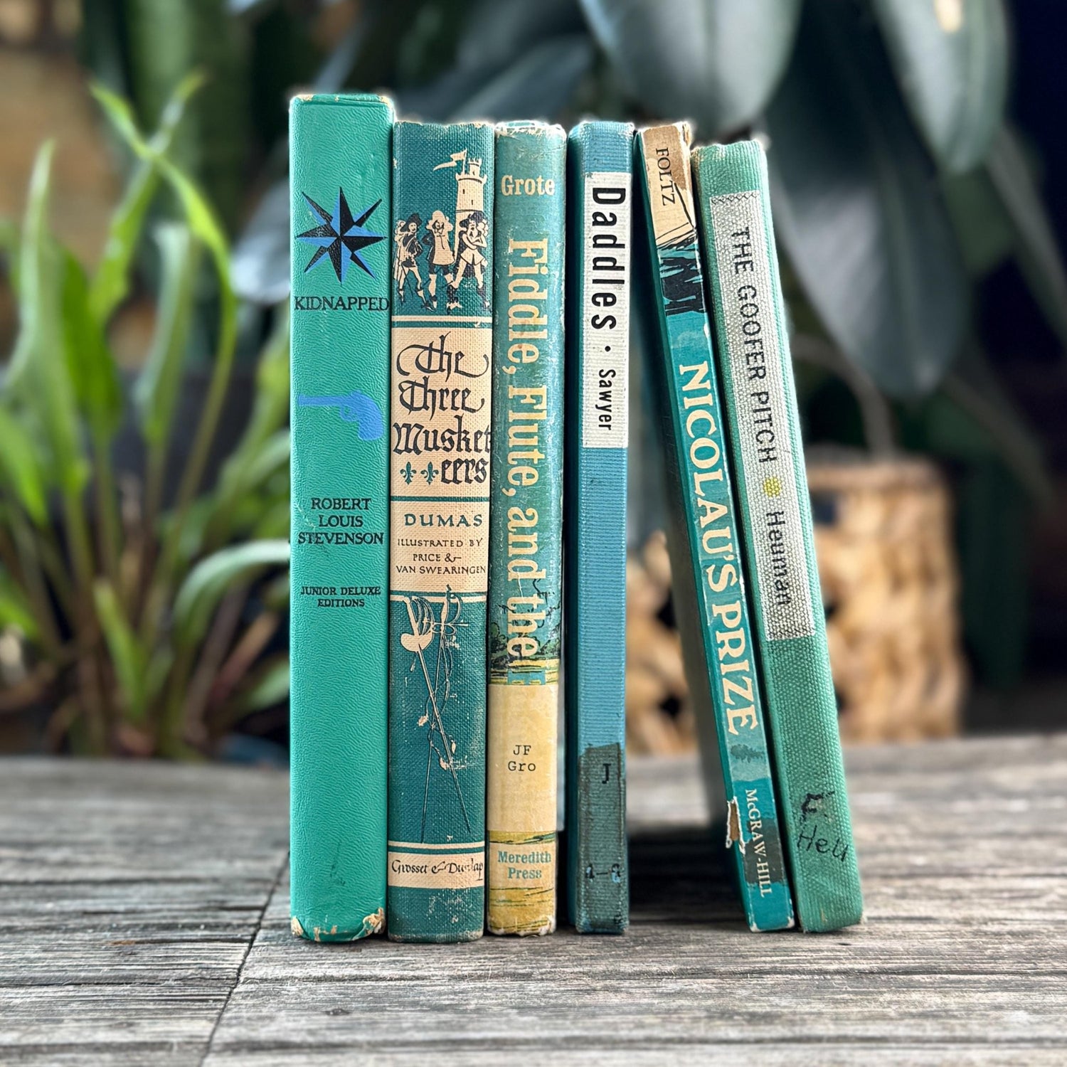 Vintage Aqua Blue and Teal Green Children's Books for Bookshelf Decor - Pretty Old Books