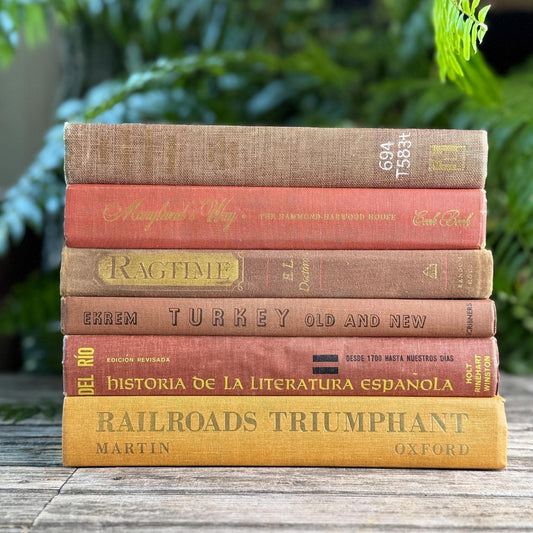 Vintage Autumn Color Book Set in Warm Earth Toned Rust, Copper, and Gold - Pretty Old Books