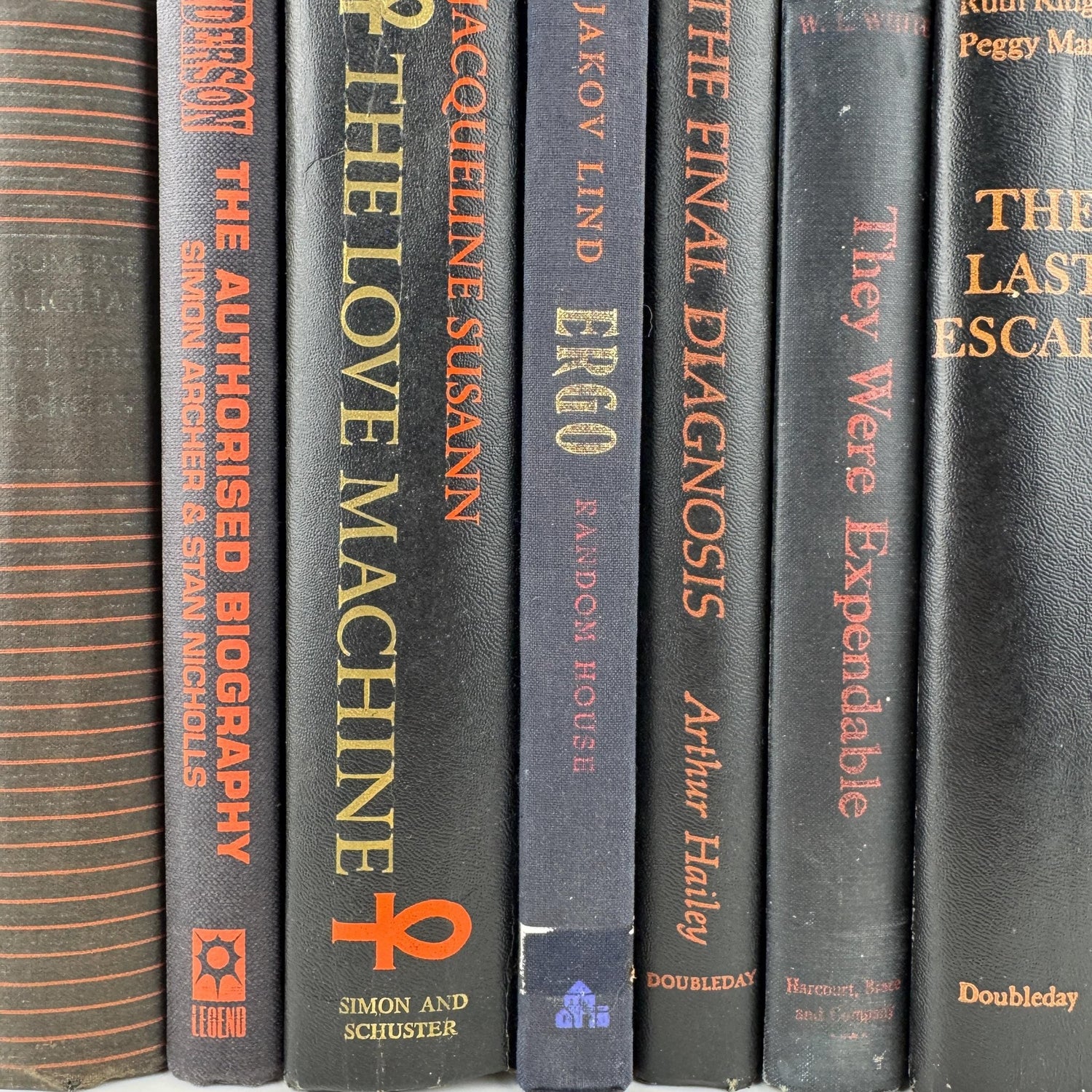 Vintage Black and Orange Book Bundle for Halloween Shelf Styling and Gothic Decor - Pretty Old Books