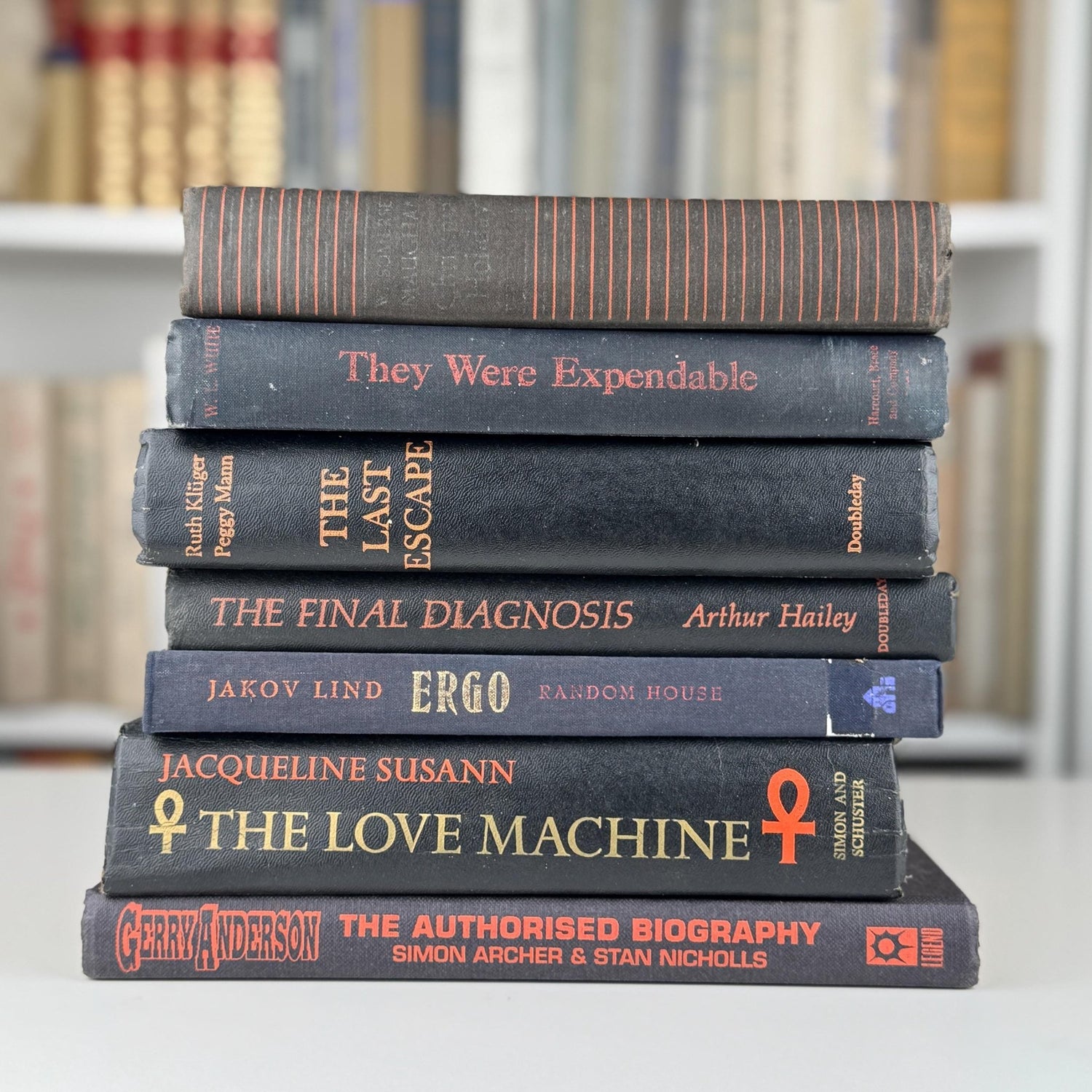 Vintage Black and Orange Book Bundle for Halloween Shelf Styling and Gothic Decor - Pretty Old Books