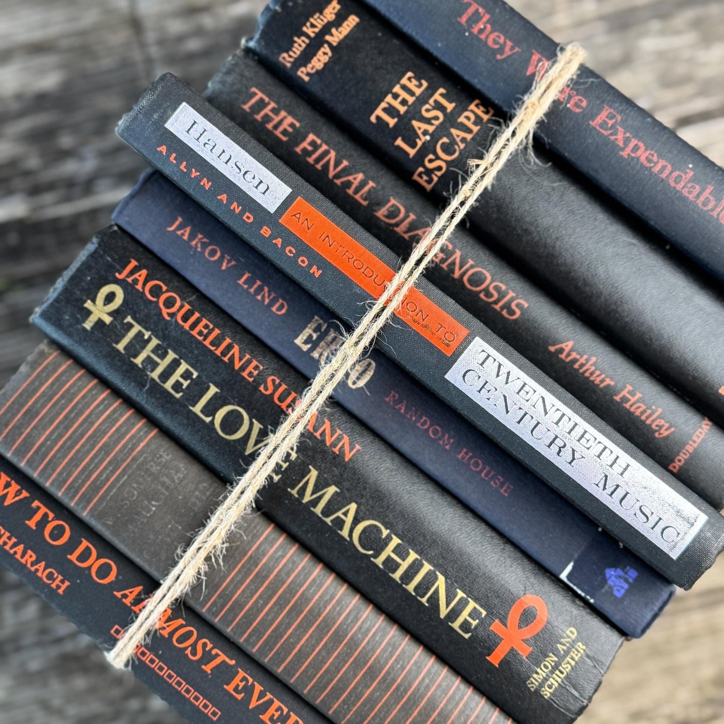 Vintage Black and Orange Book Bundle for Halloween Shelf Styling and Gothic Decor - Pretty Old Books