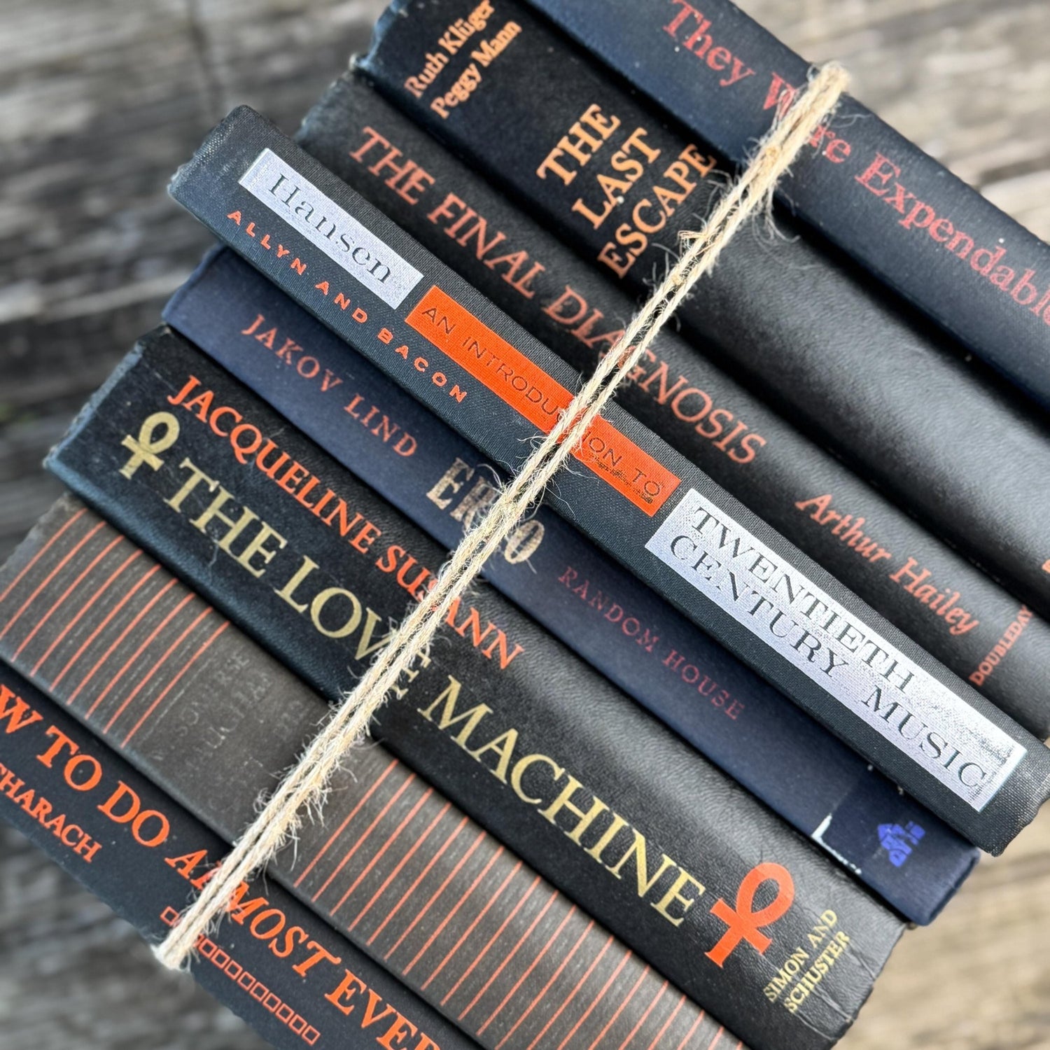Vintage Black and Orange Book Bundle for Halloween Shelf Styling and Gothic Decor - Pretty Old Books