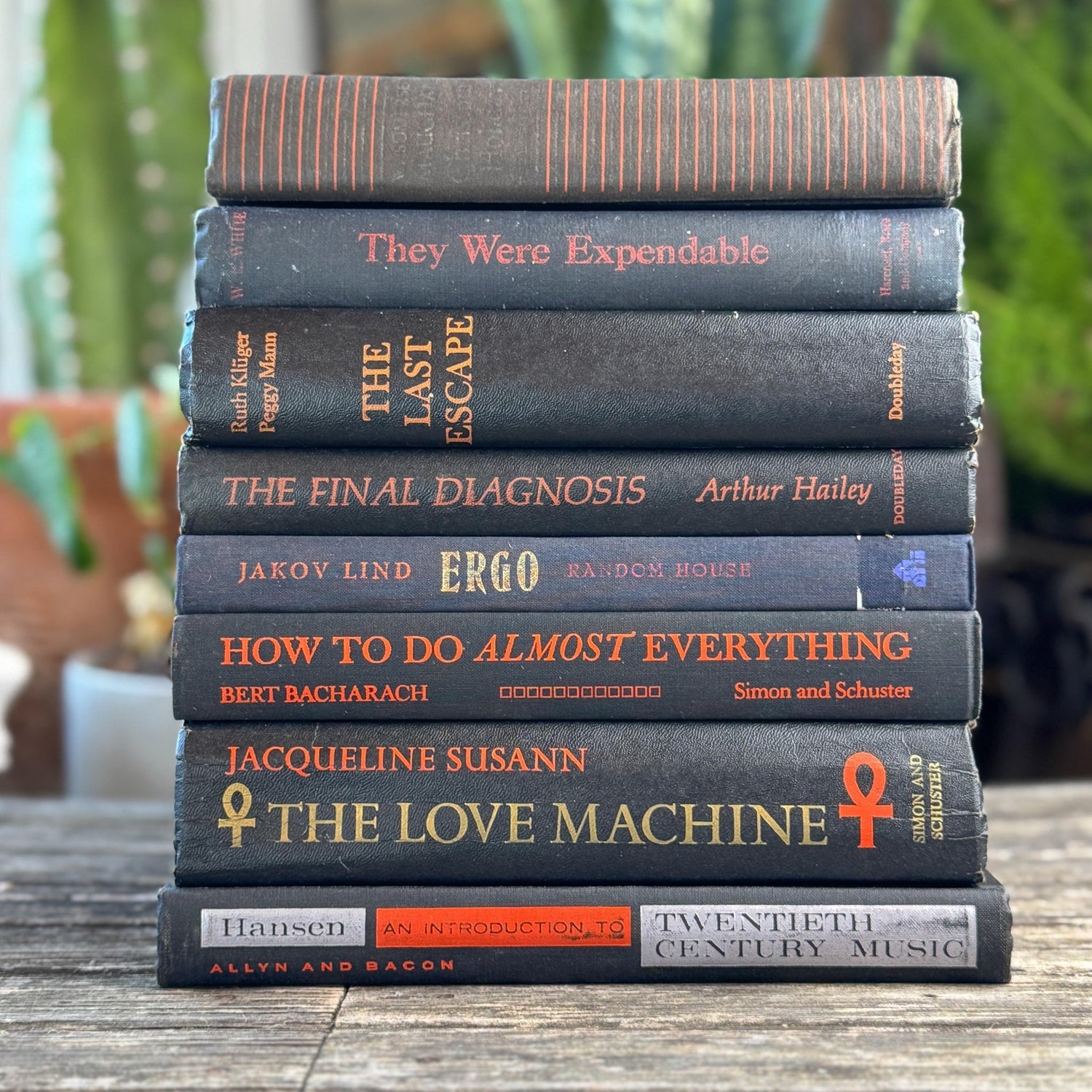 Vintage Black and Orange Book Bundle for Halloween Shelf Styling and Gothic Decor - Pretty Old Books