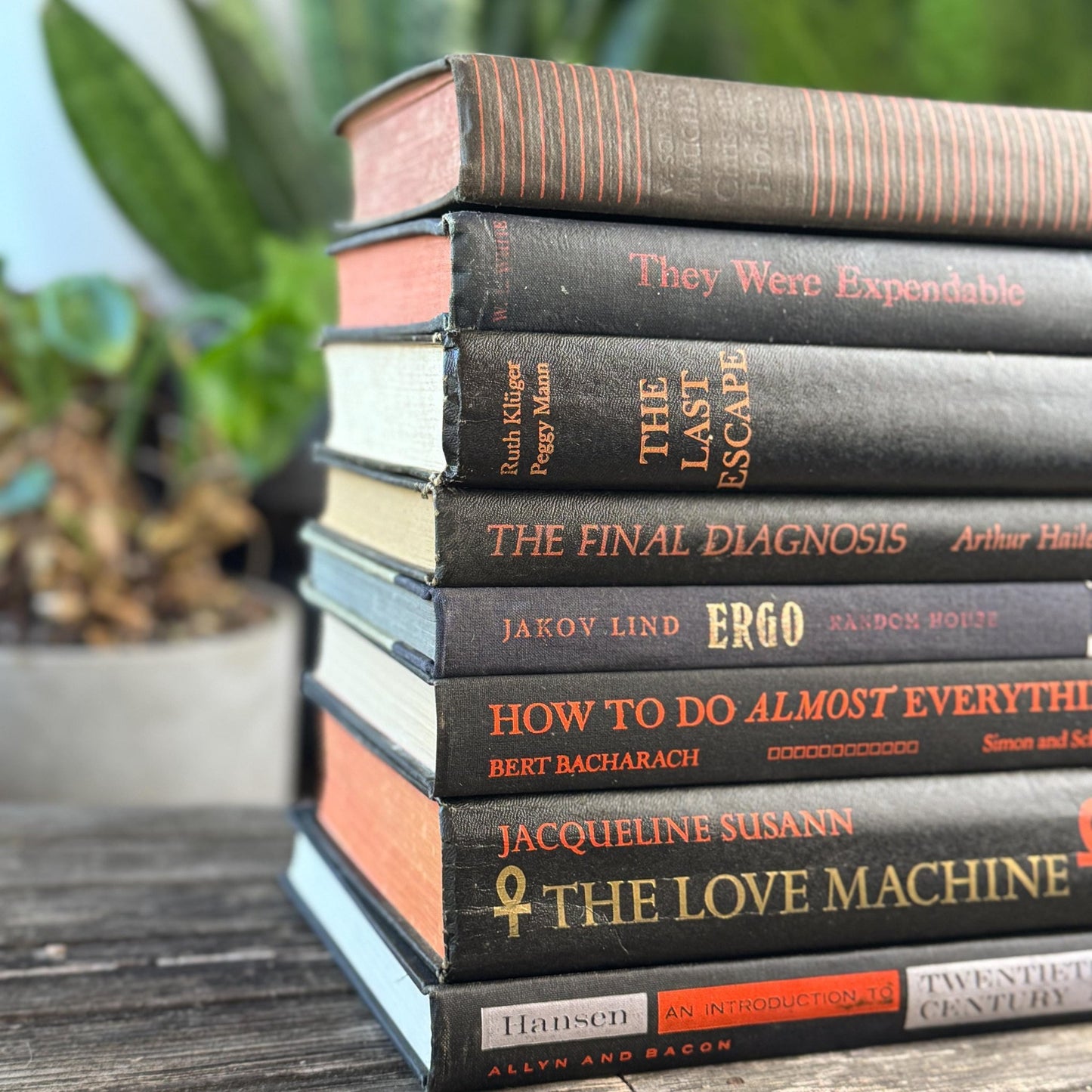 Vintage Black and Orange Book Bundle for Halloween Shelf Styling and Gothic Decor - Pretty Old Books
