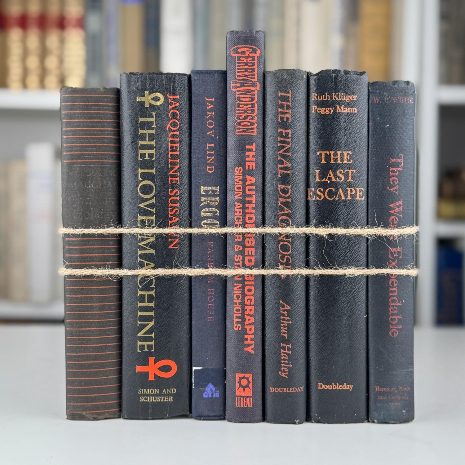 Vintage Black and Orange Book Bundle for Halloween Shelf Styling and Gothic Decor - Pretty Old Books