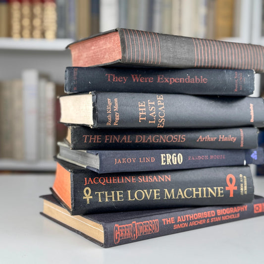 Vintage Black and Orange Book Bundle for Halloween Shelf Styling and Gothic Decor - Pretty Old Books