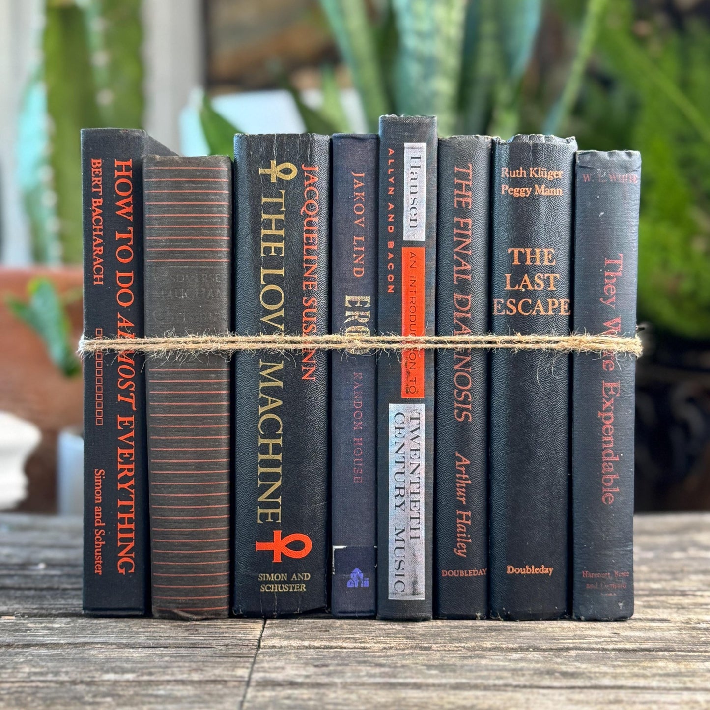 Vintage Black and Orange Book Bundle for Halloween Shelf Styling and Gothic Decor - Pretty Old Books