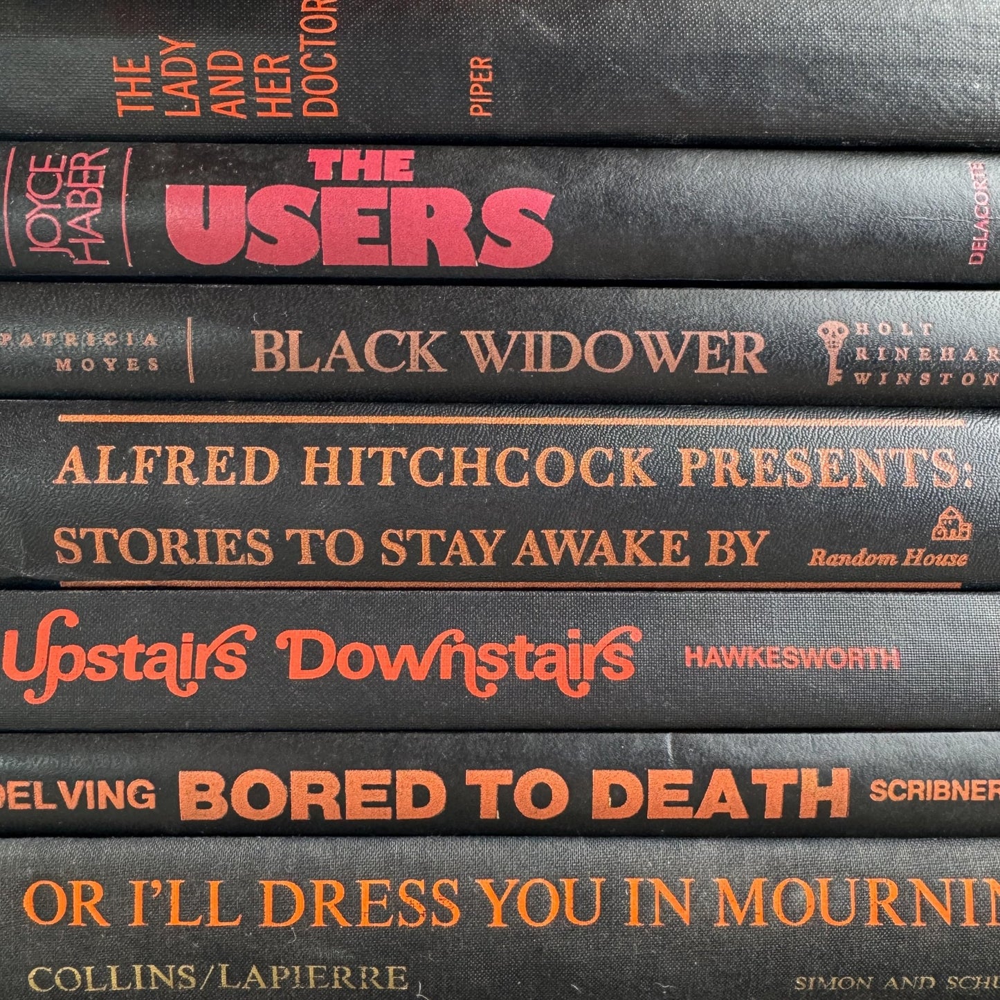 Vintage Black and Orange Spooky Book Bundle for Gothic Decor - Pretty Old Books
