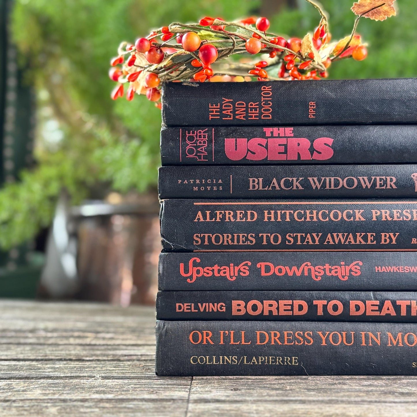 Vintage Black and Orange Spooky Book Bundle for Gothic Decor - Pretty Old Books