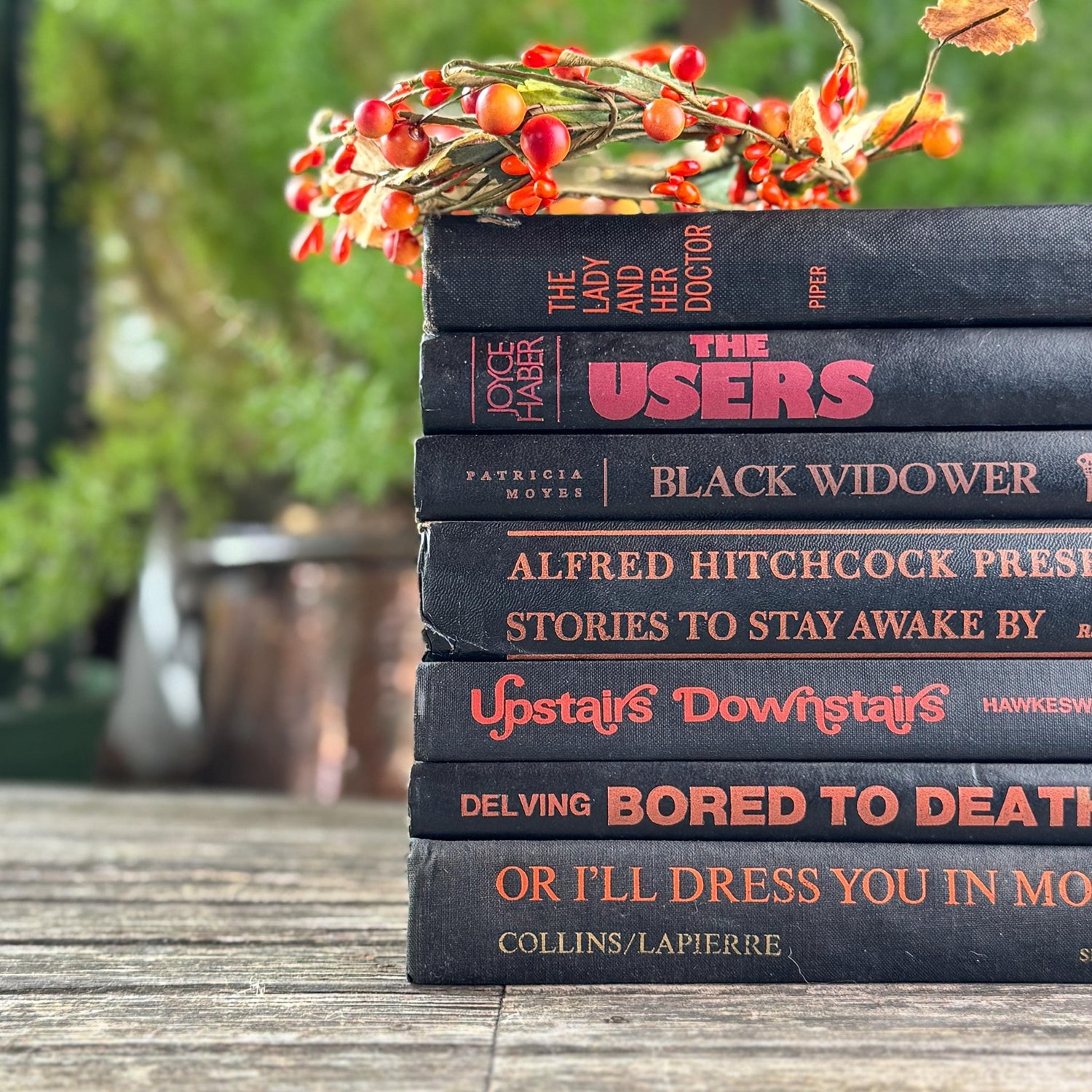 Vintage Black and Orange Spooky Book Bundle for Gothic Decor - Pretty Old Books