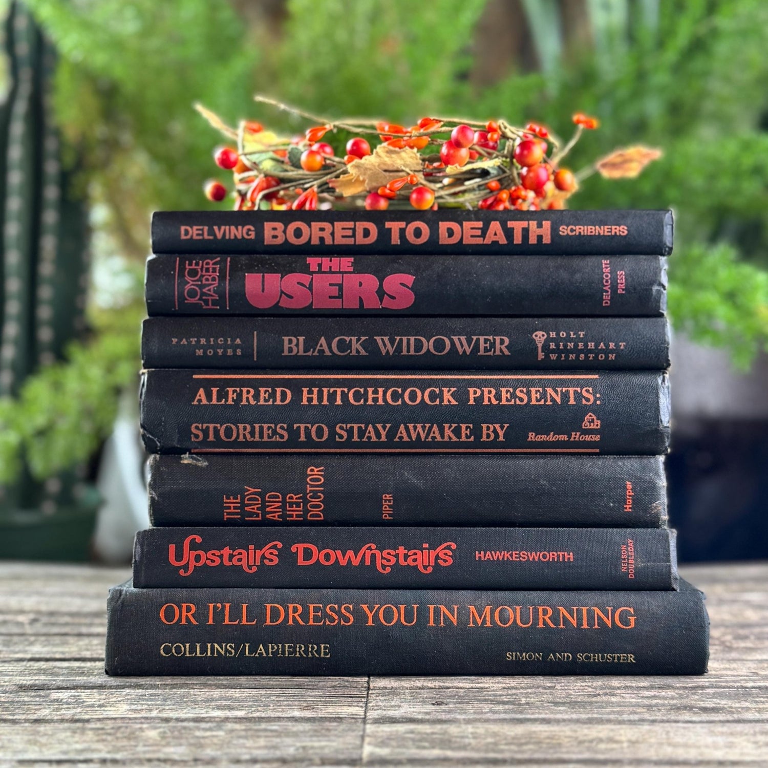 Vintage Black and Orange Spooky Book Bundle for Gothic Decor - Pretty Old Books