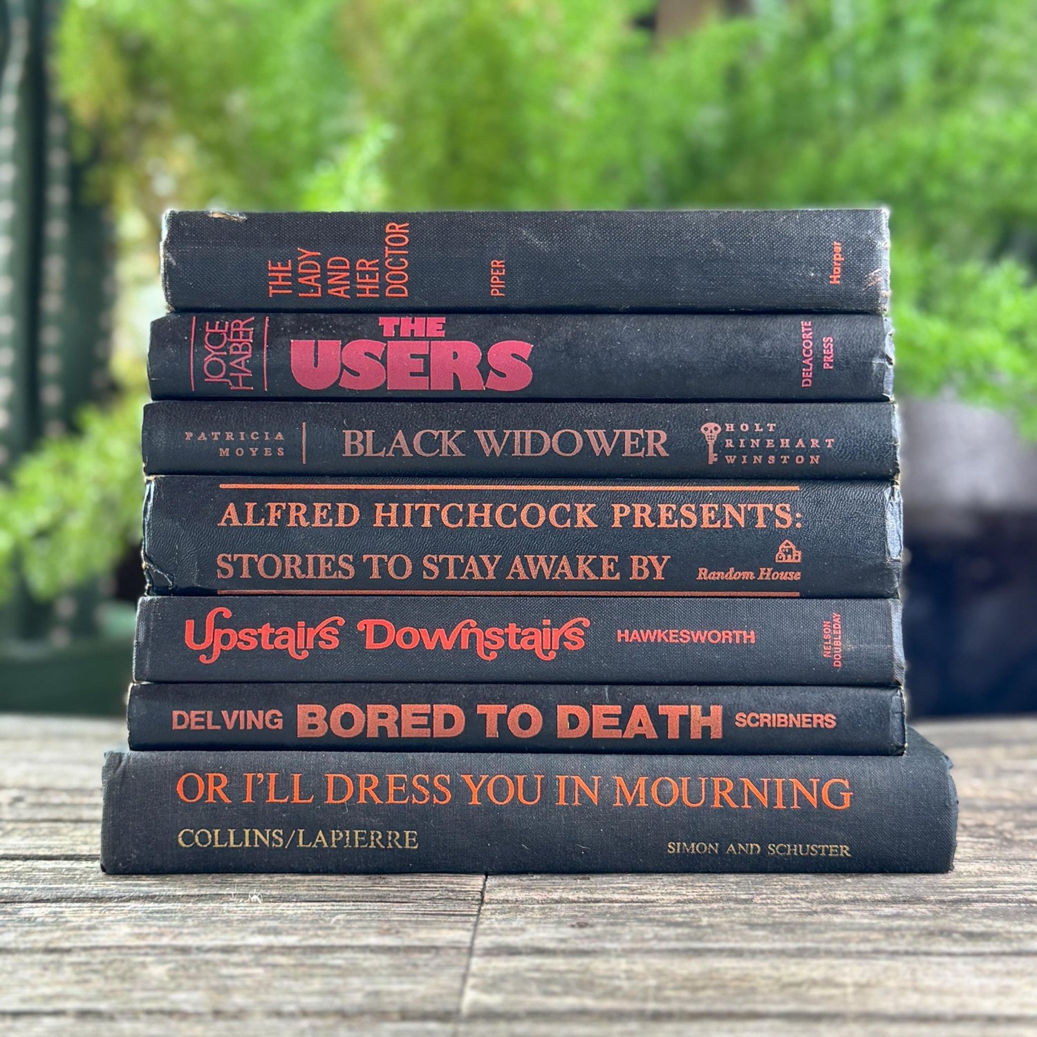 Vintage Black and Orange Spooky Book Bundle for Gothic Decor - Pretty Old Books