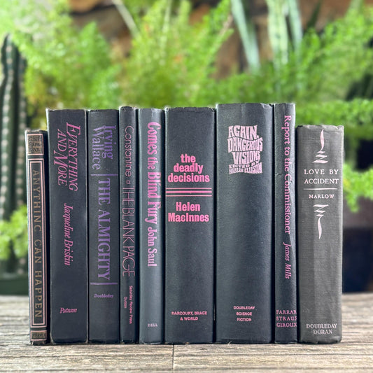 Vintage Black and Purple Book Bundle for Shelf Styling - Pretty Old Books