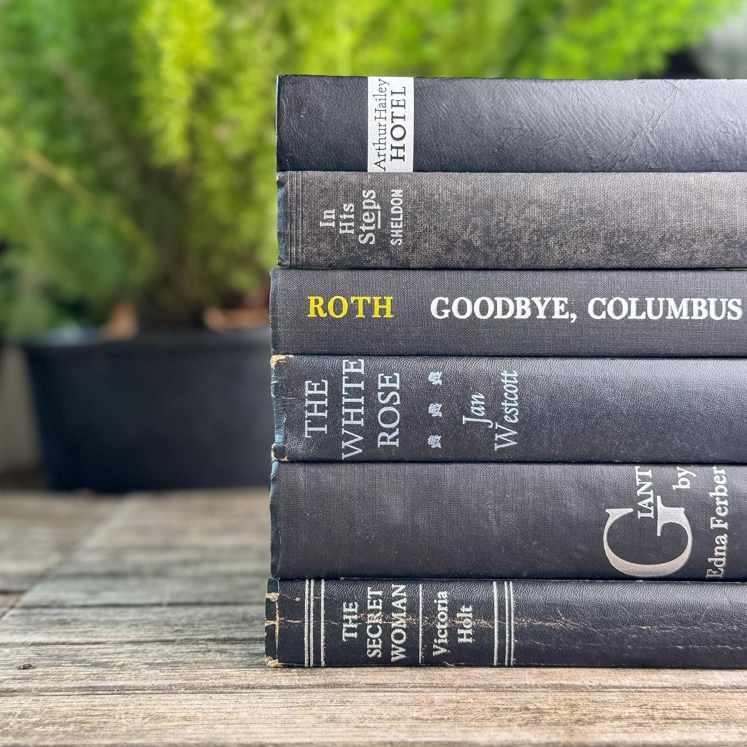 Vintage Black Books with White and Silver Accents for Moody Shelf Styling - Pretty Old Books