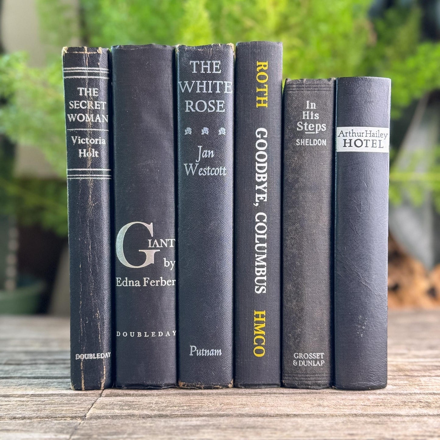 Vintage Black Books with White and Silver Accents for Moody Shelf Styling - Pretty Old Books