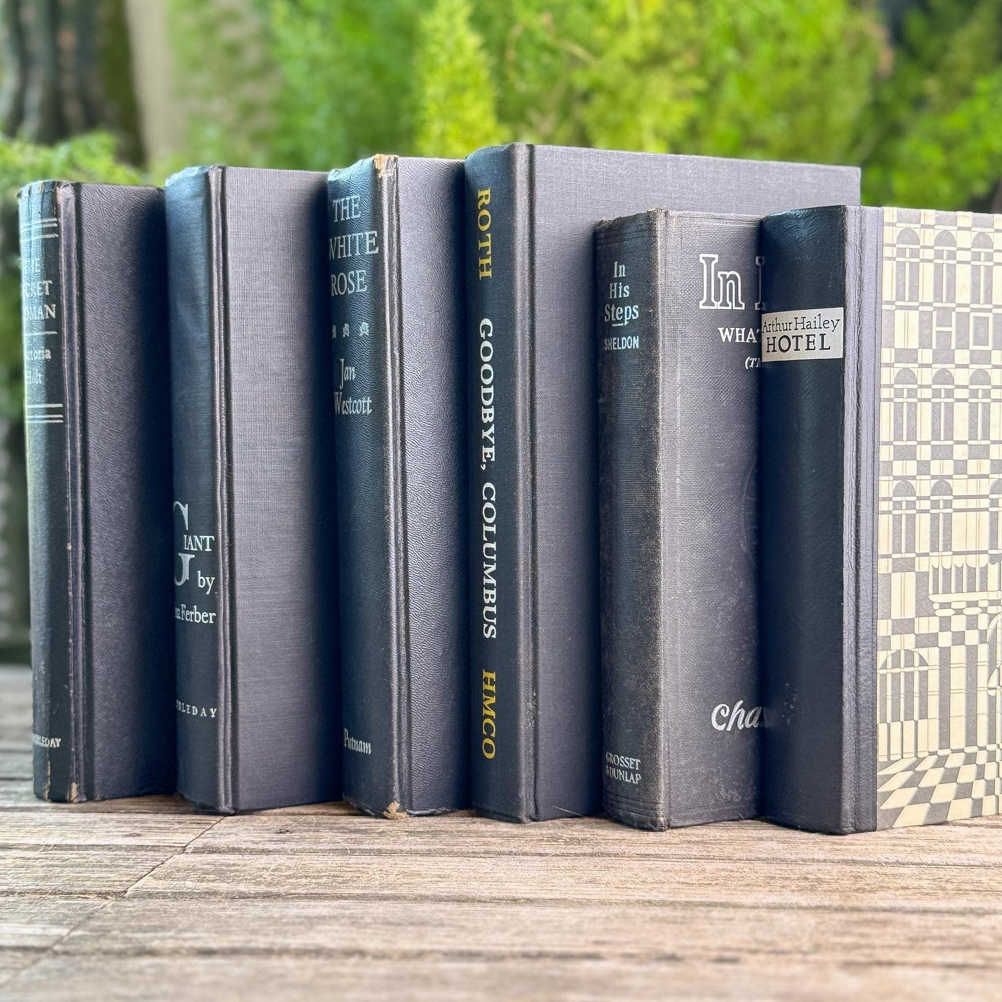 Vintage Black Books with White and Silver Accents for Moody Shelf Styling - Pretty Old Books