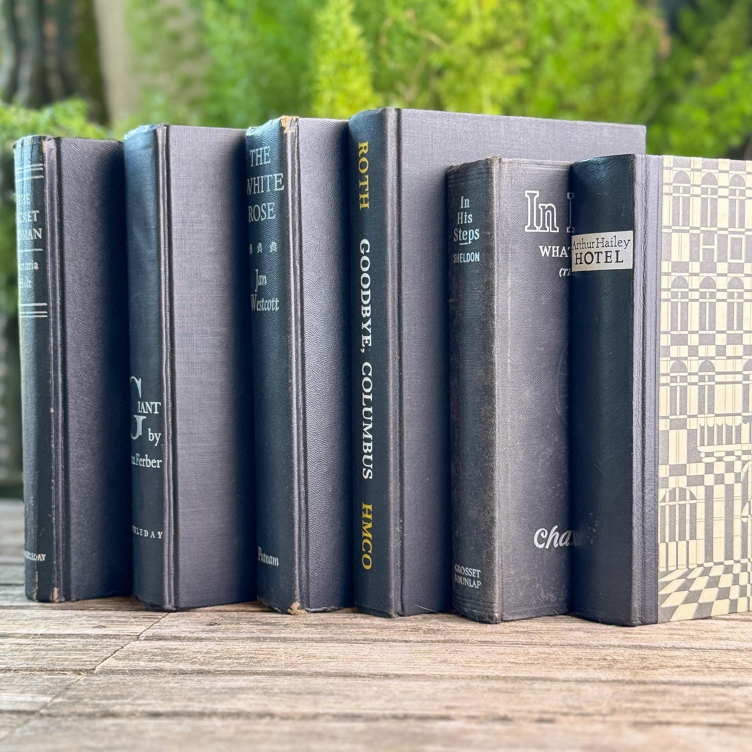 Vintage Black Books with White and Silver Accents for Moody Shelf Styling - Pretty Old Books