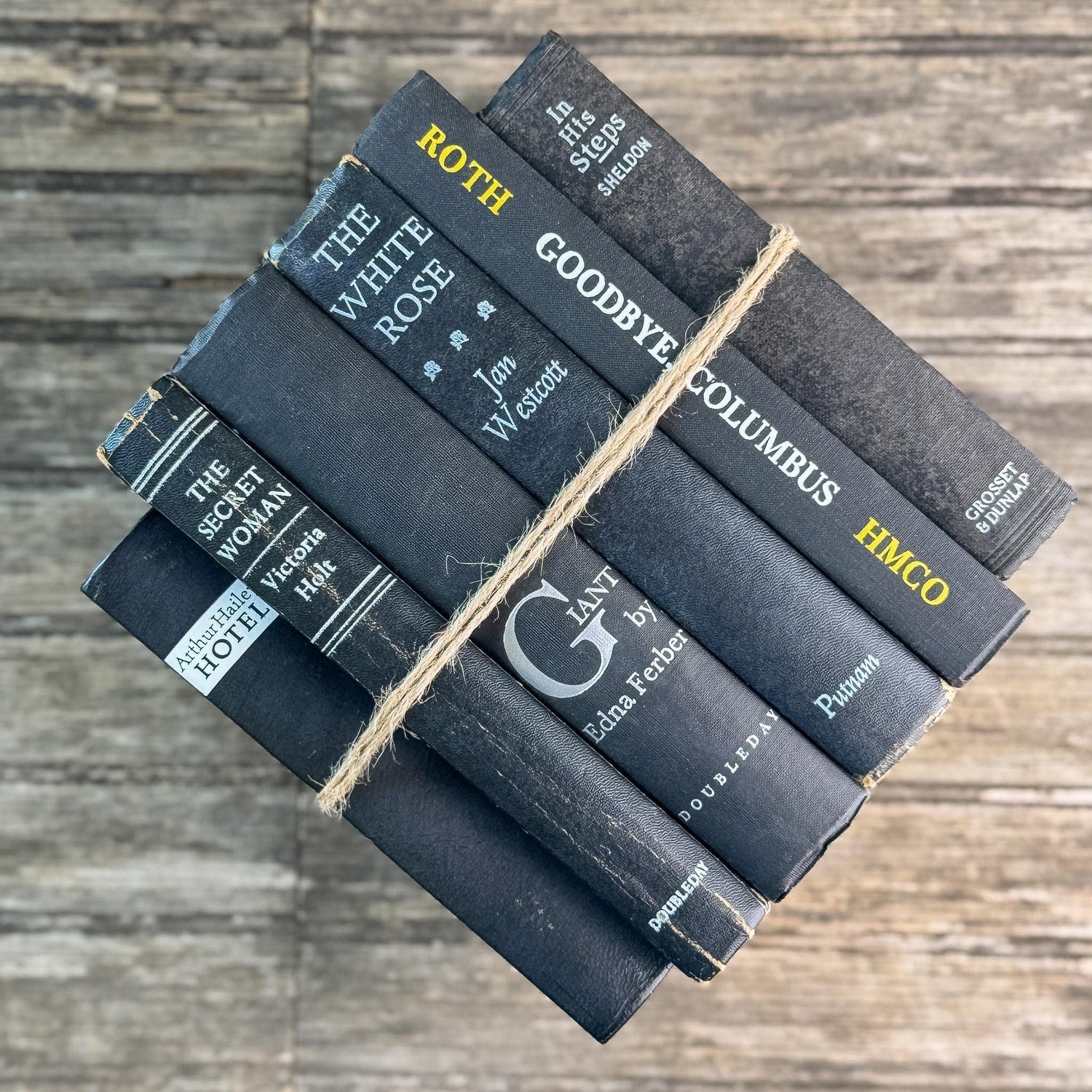 Vintage Black Books with White and Silver Accents for Moody Shelf Styling - Pretty Old Books
