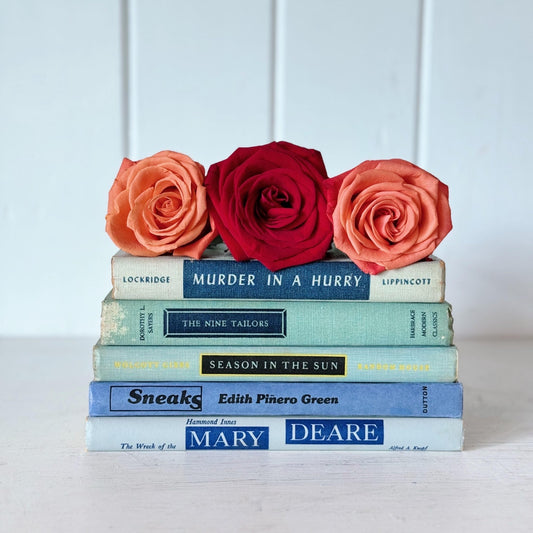 Vintage Blue and Blue - Gray Book Set for Shelf Styling, Retro Books With Vintage Vibe - Pretty Old Books