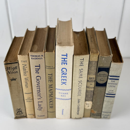 Vintage Blue and Cream Book Set: Coastal Cottage Shelf Decor - Pretty Old Books