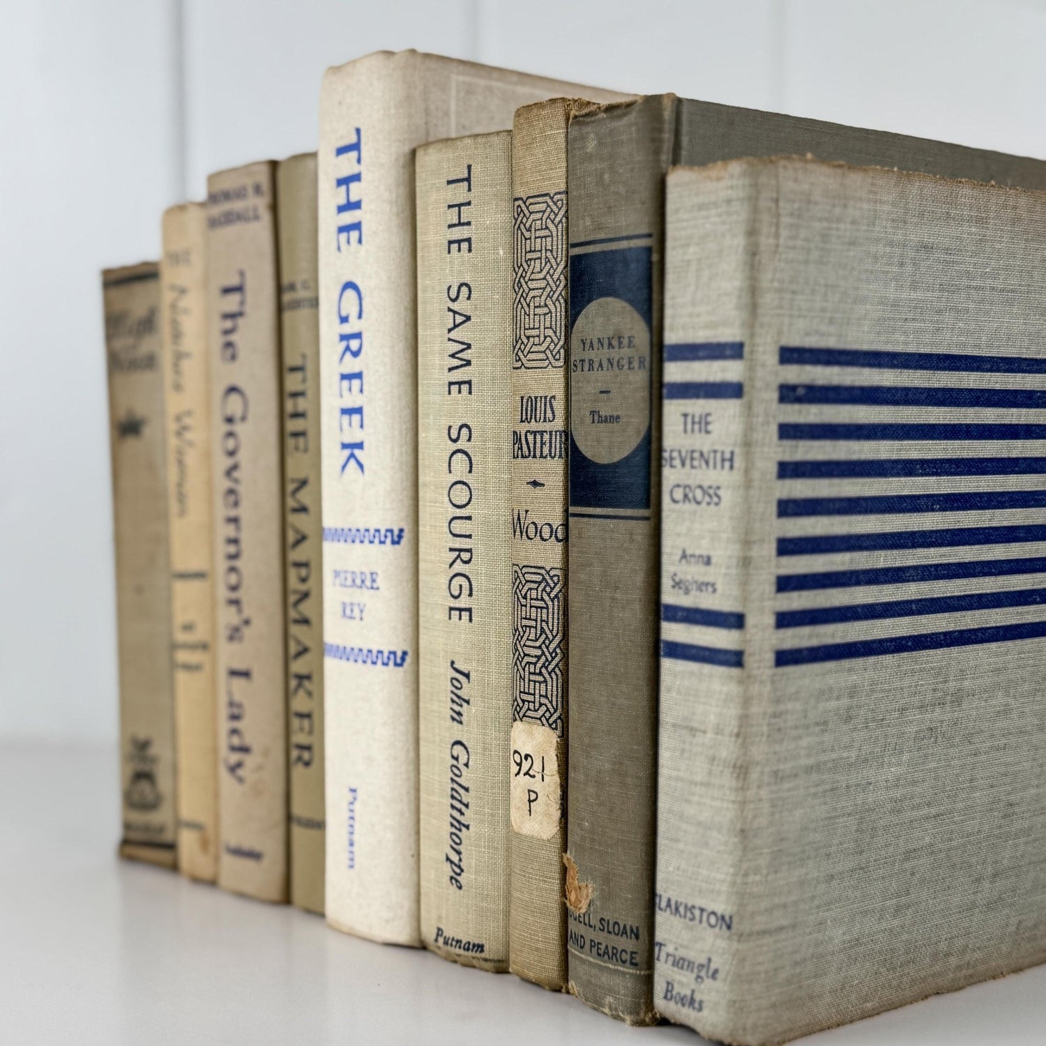 Vintage Blue and Cream Book Set: Coastal Cottage Shelf Decor - Pretty Old Books
