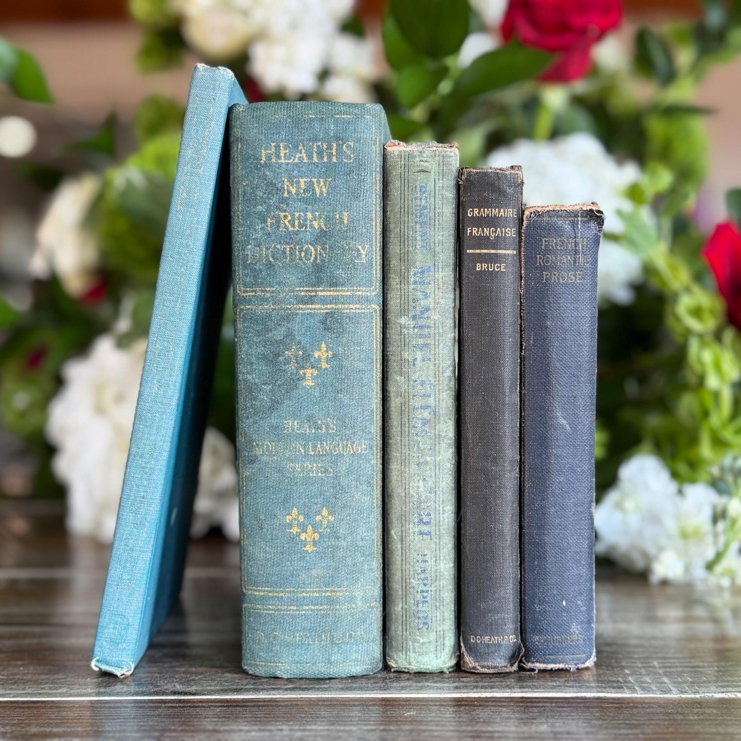 Vintage Blue and Green French Language Shabby Book Bundle - Pretty Old Books