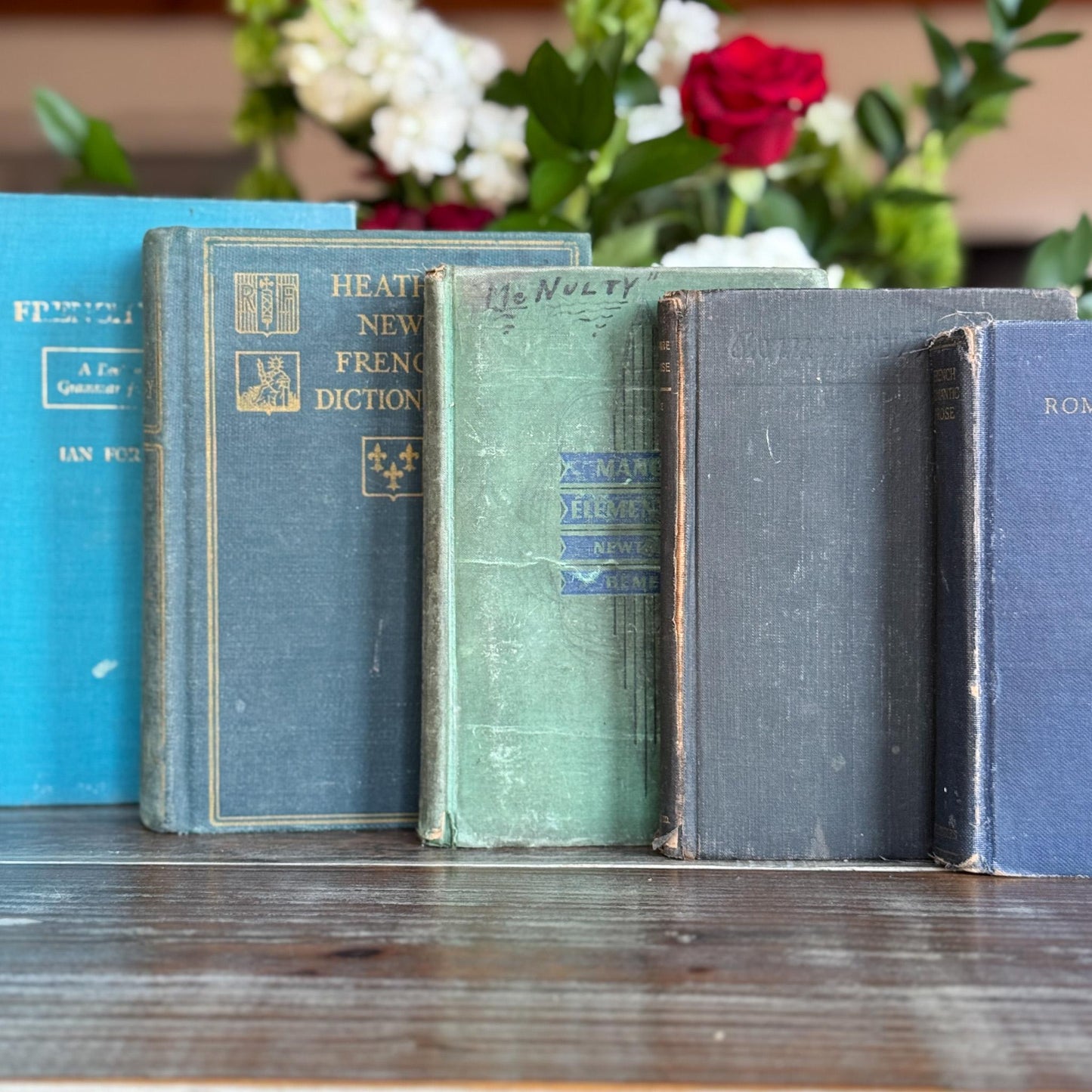 Vintage Blue and Green French Language Shabby Book Bundle - Pretty Old Books