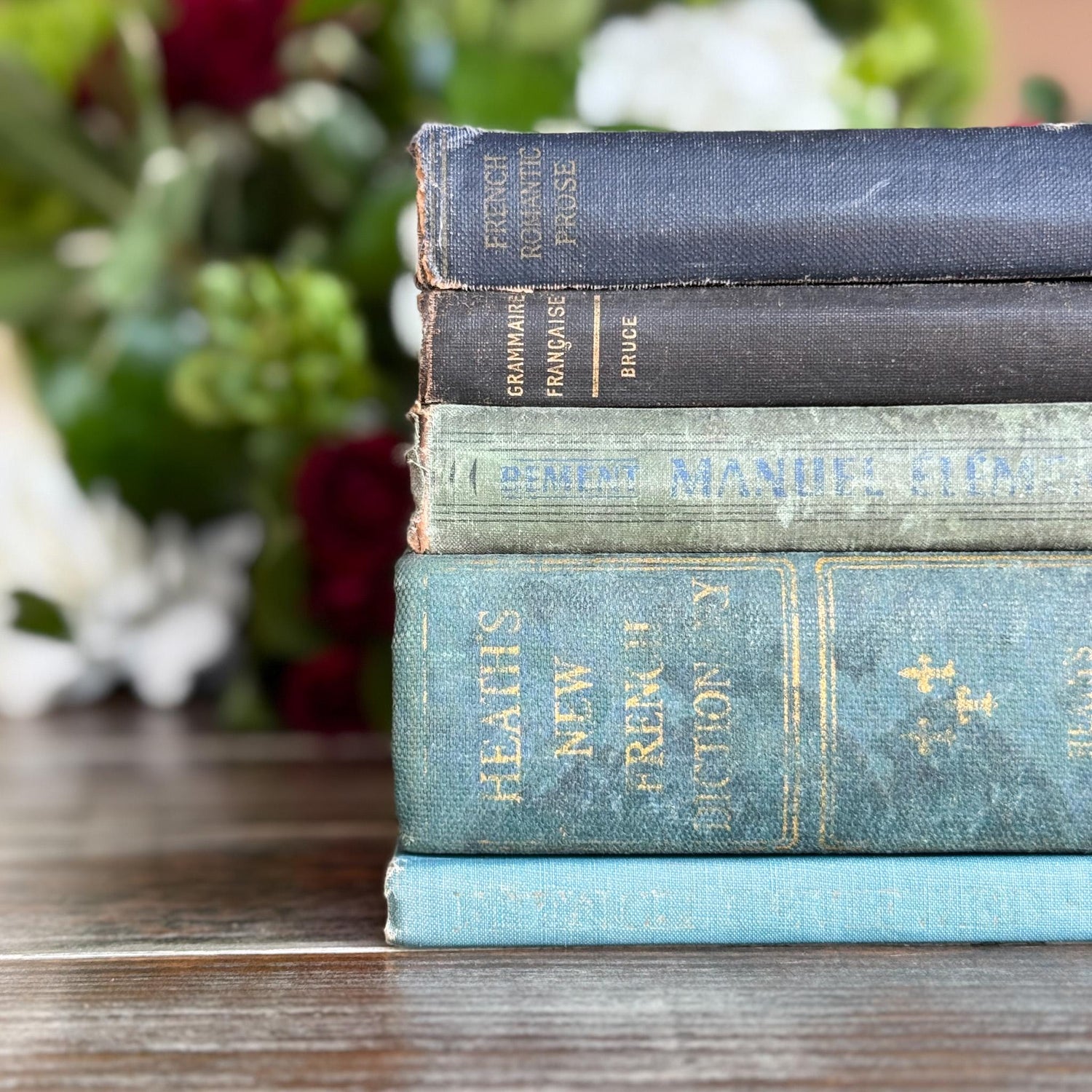 Vintage Blue and Green French Language Shabby Book Bundle - Pretty Old Books