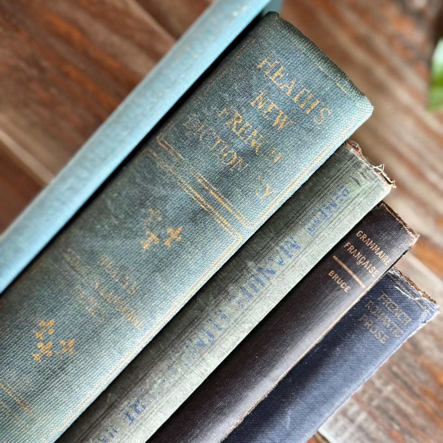 Vintage Blue and Green French Language Shabby Book Bundle - Pretty Old Books