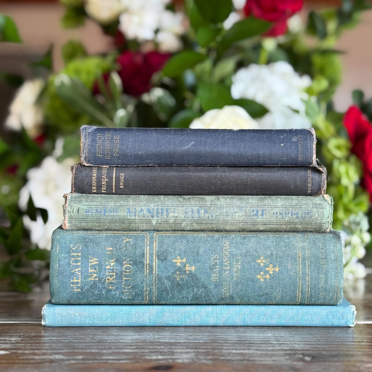 Vintage Blue and Green French Language Shabby Book Bundle - Pretty Old Books