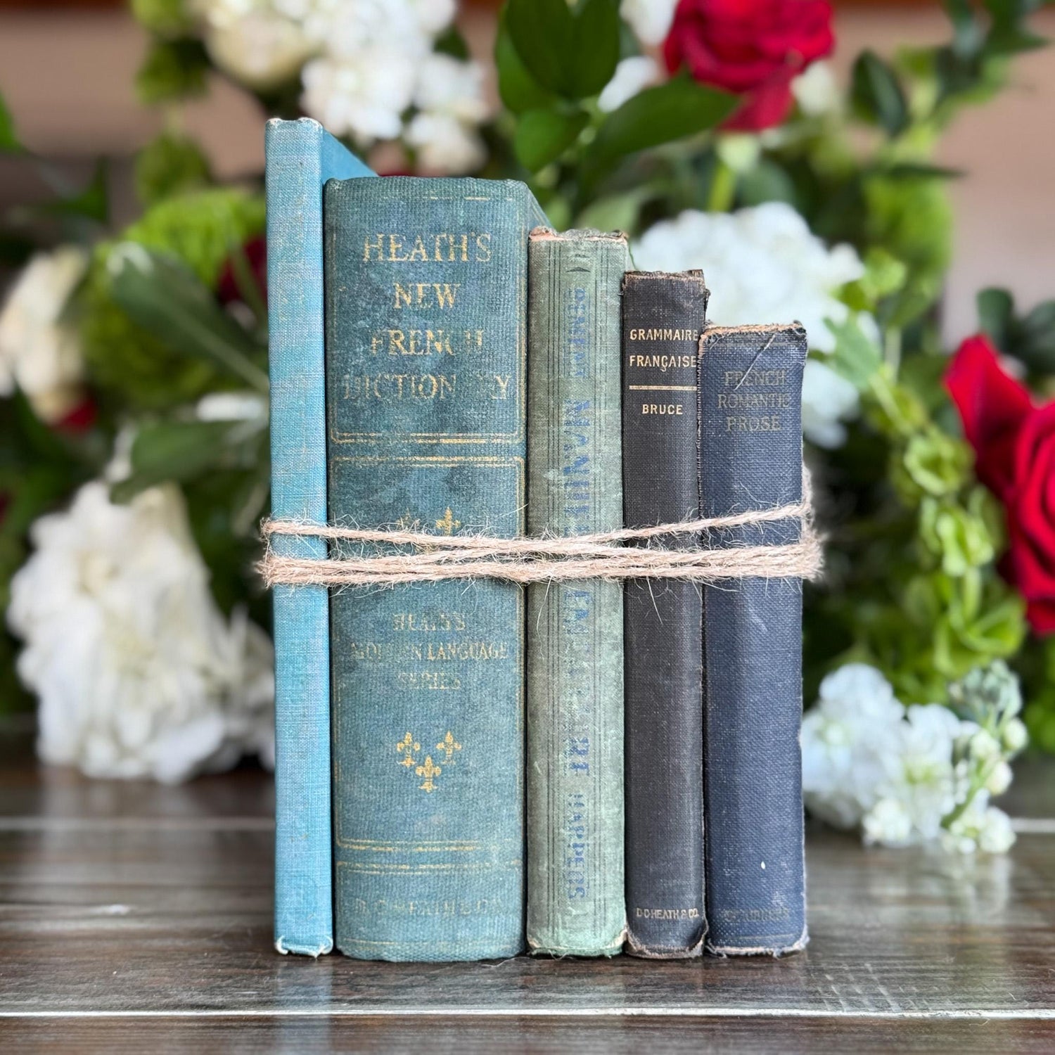 Vintage Blue and Green French Language Shabby Book Bundle - Pretty Old Books