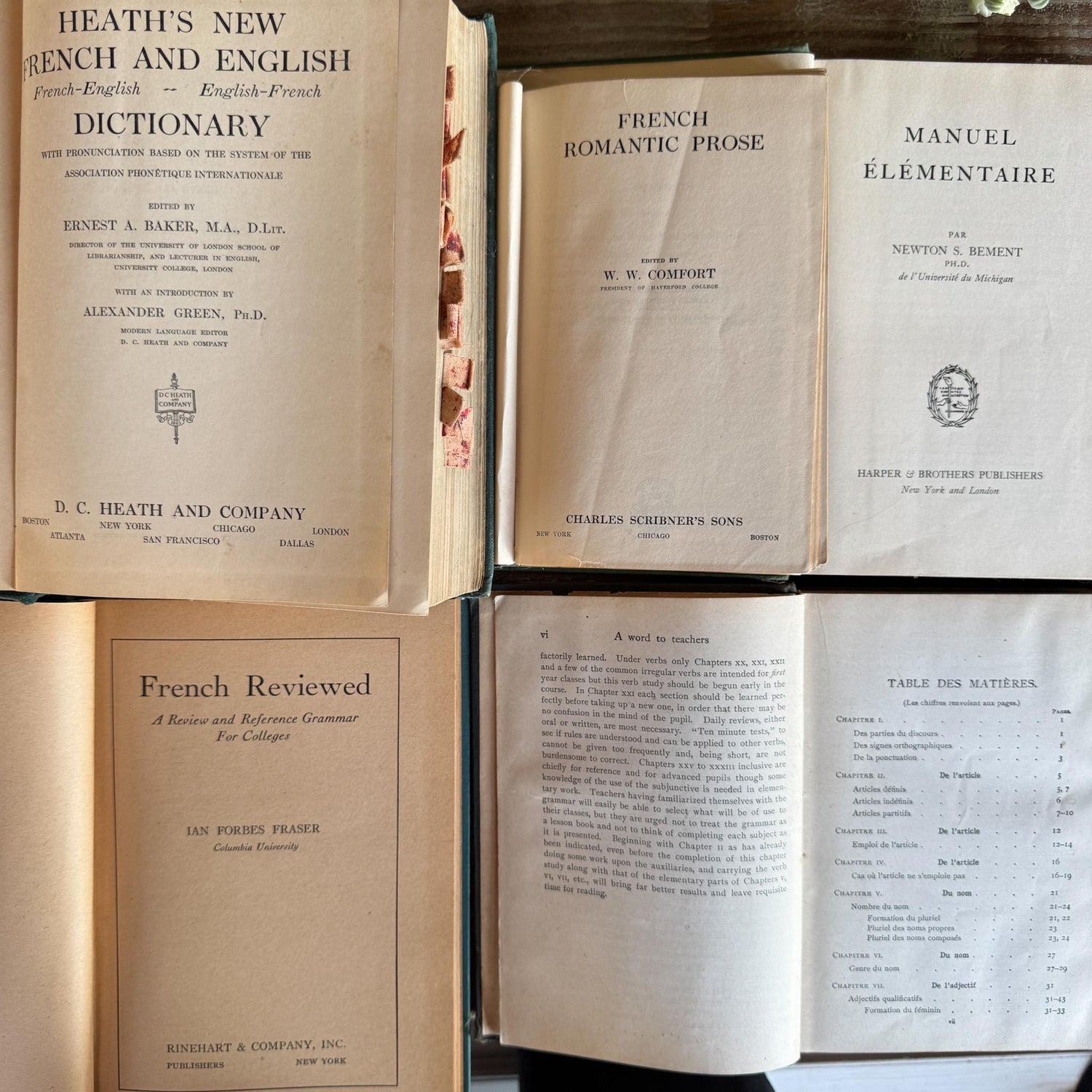 Vintage Blue and Green French Language Shabby Book Bundle - Pretty Old Books