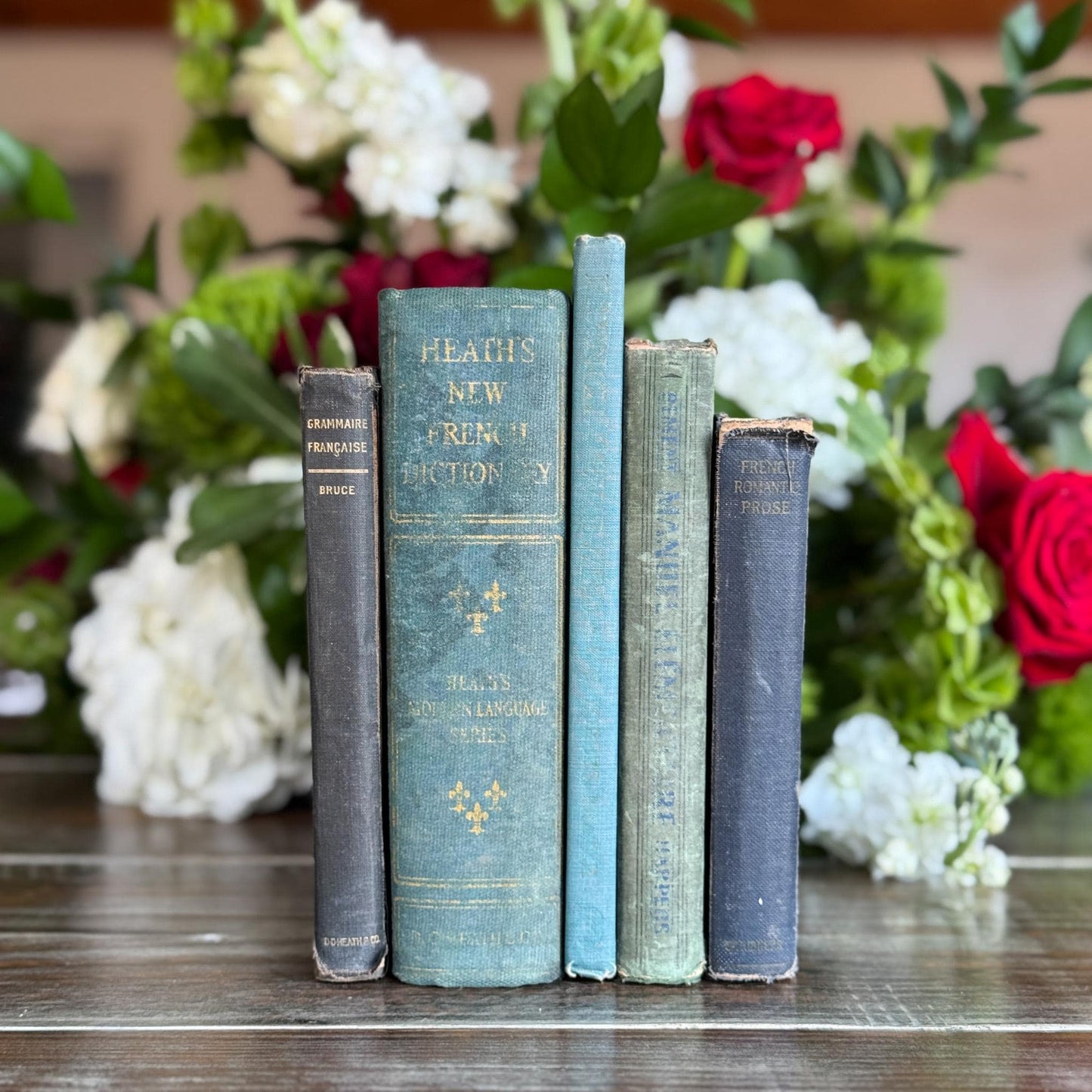 Vintage Blue and Green French Language Shabby Book Bundle - Pretty Old Books