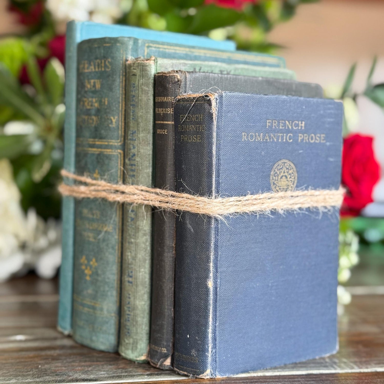 Vintage Blue and Green French Language Shabby Book Bundle - Pretty Old Books