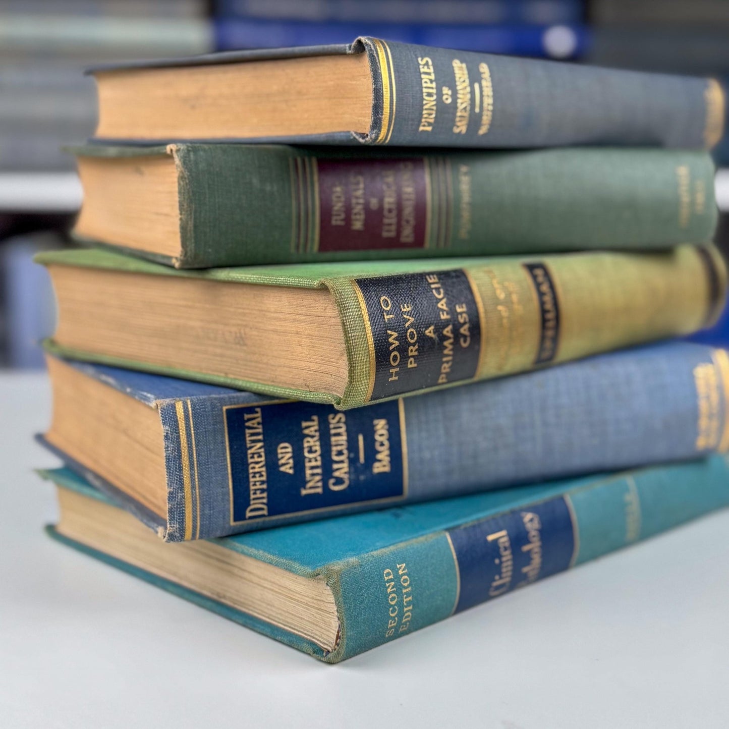 Vintage Blue and Green Mid - Century Textbook Bundle For Shelf Styling - Pretty Old Books