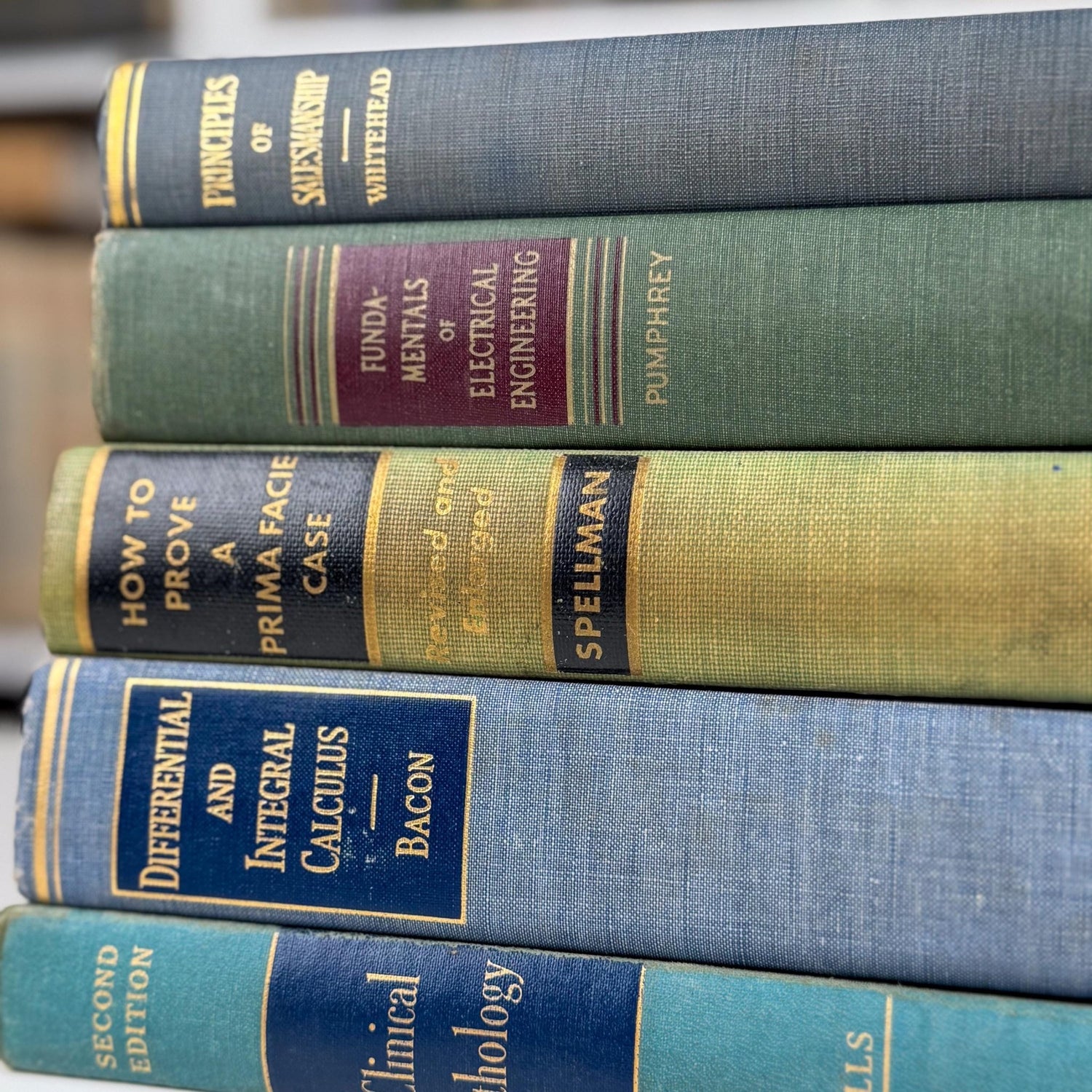 Vintage Blue and Green Mid - Century Textbook Bundle For Shelf Styling - Pretty Old Books