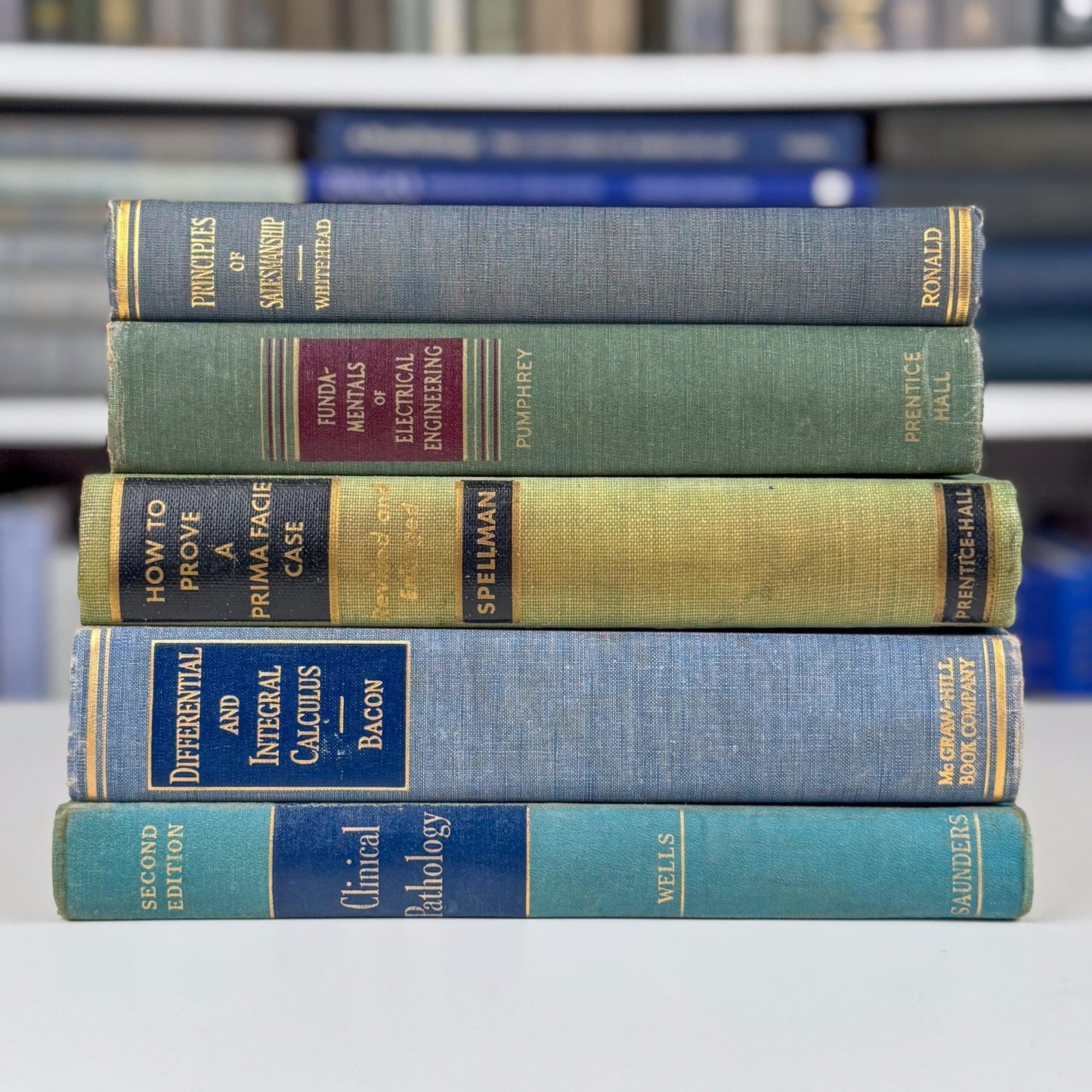 Vintage Blue and Green Mid - Century Textbook Bundle For Shelf Styling - Pretty Old Books