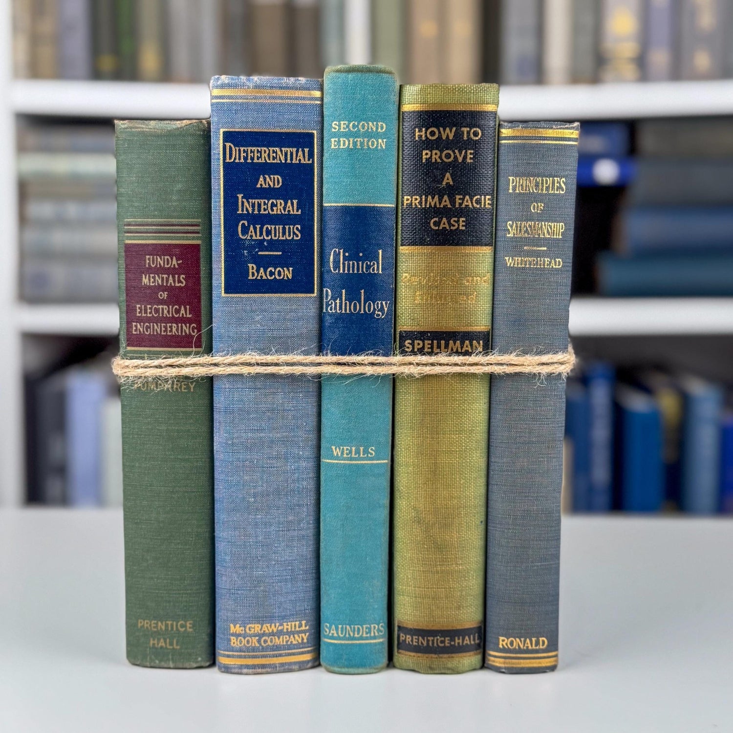 Vintage Blue and Green Mid - Century Textbook Bundle For Shelf Styling - Pretty Old Books