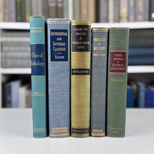 Vintage Blue and Green Mid - Century Textbook Bundle For Shelf Styling - Pretty Old Books