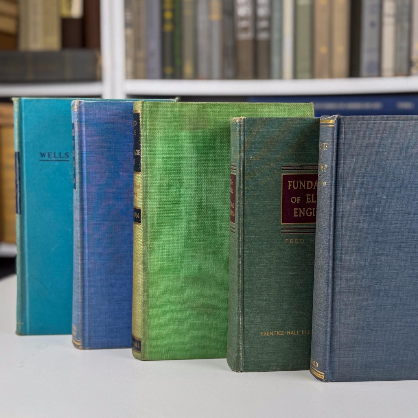 Vintage Blue and Green Mid - Century Textbook Bundle For Shelf Styling - Pretty Old Books