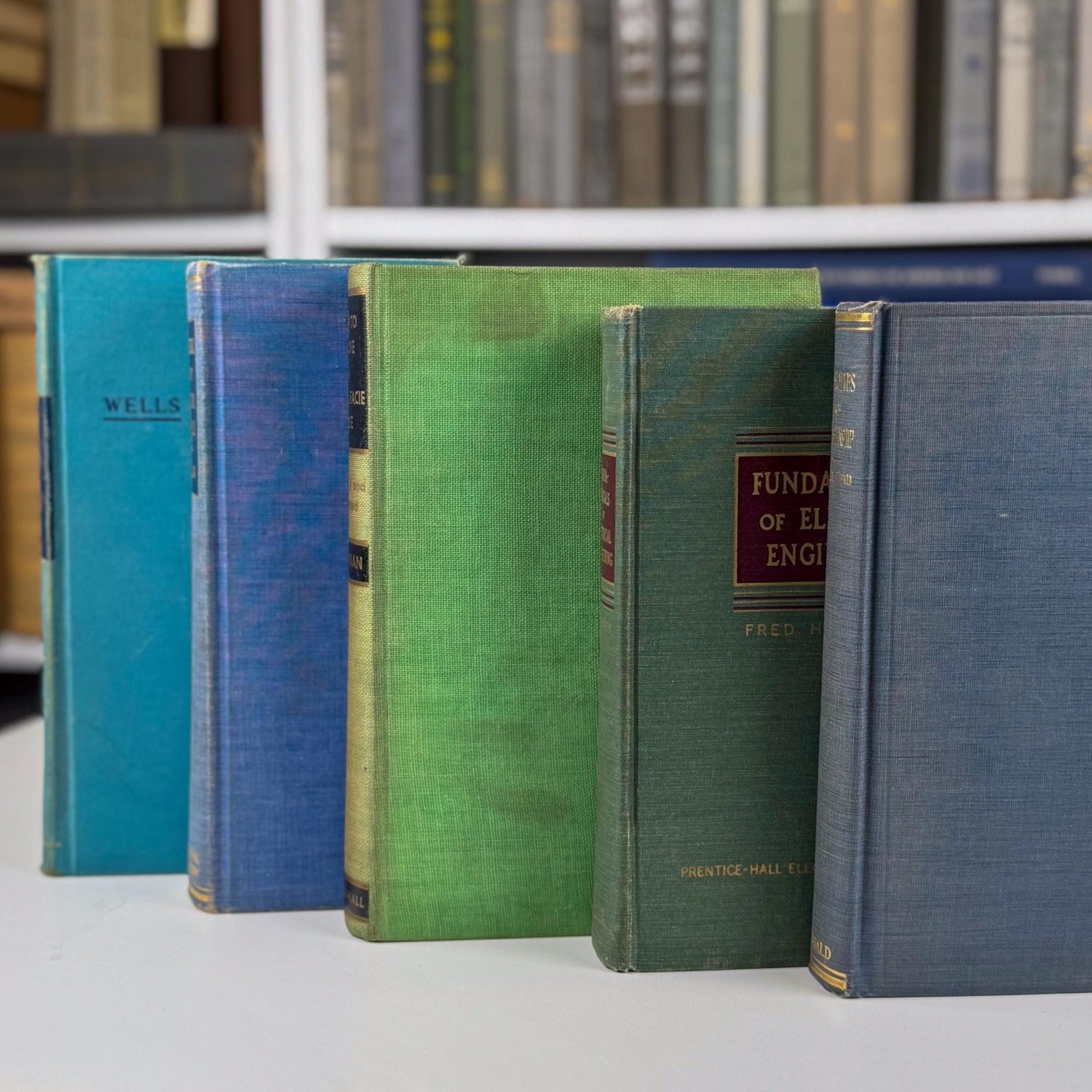 Vintage Blue and Green Mid - Century Textbook Bundle For Shelf Styling - Pretty Old Books
