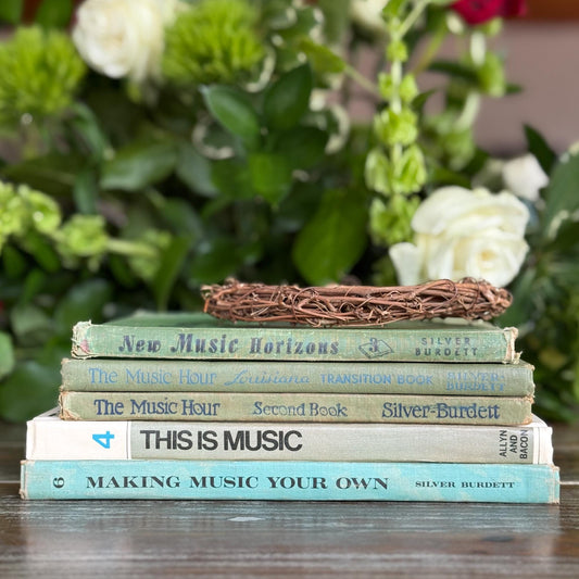 Vintage Blue and Green Music School Books for Shelf Styling - Pretty Old Books