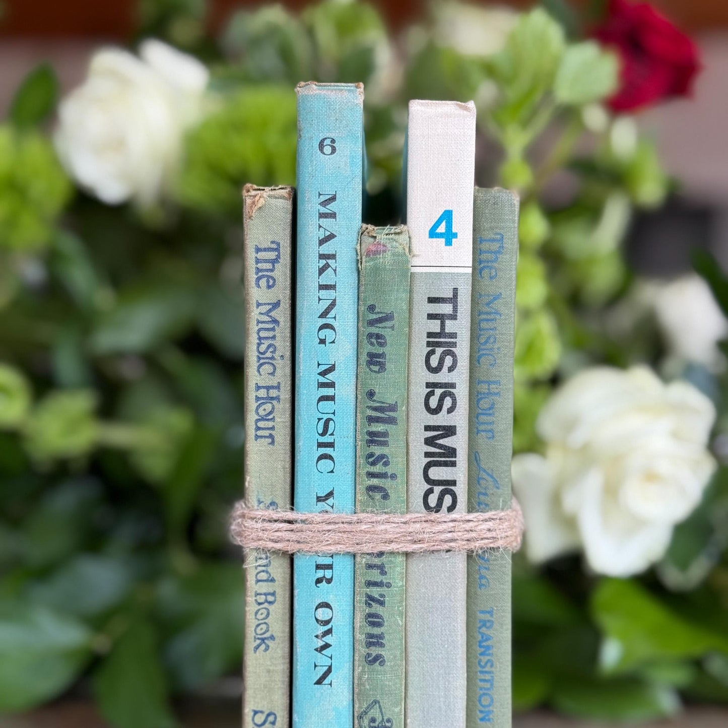 Vintage Blue and Green Music School Books for Shelf Styling - Pretty Old Books