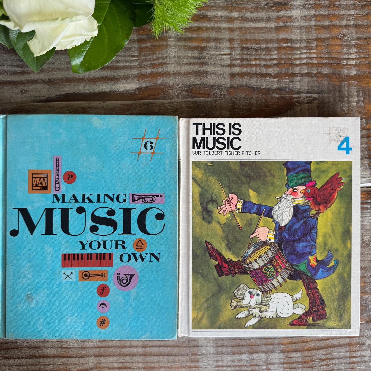 Vintage Blue and Green Music School Books for Shelf Styling - Pretty Old Books
