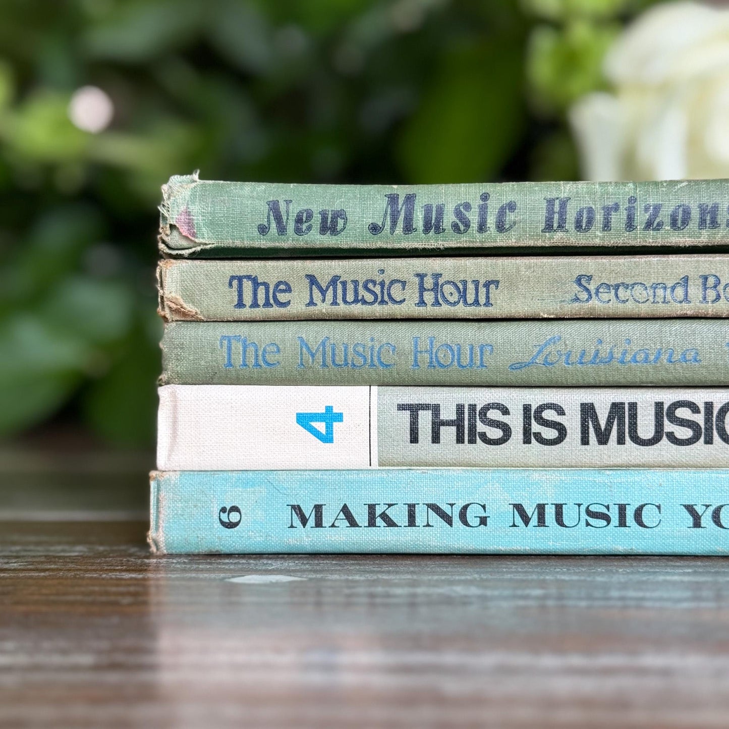 Vintage Blue and Green Music School Books for Shelf Styling - Pretty Old Books