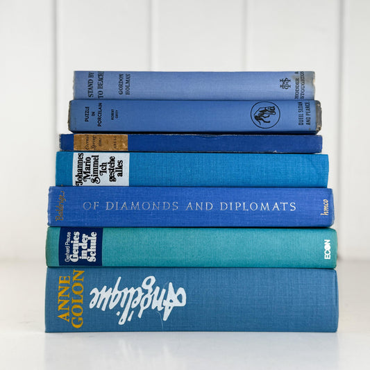 Vintage Blue Bright Book Bundle in Turquoise, Teal, and Navy - Pretty Old Books