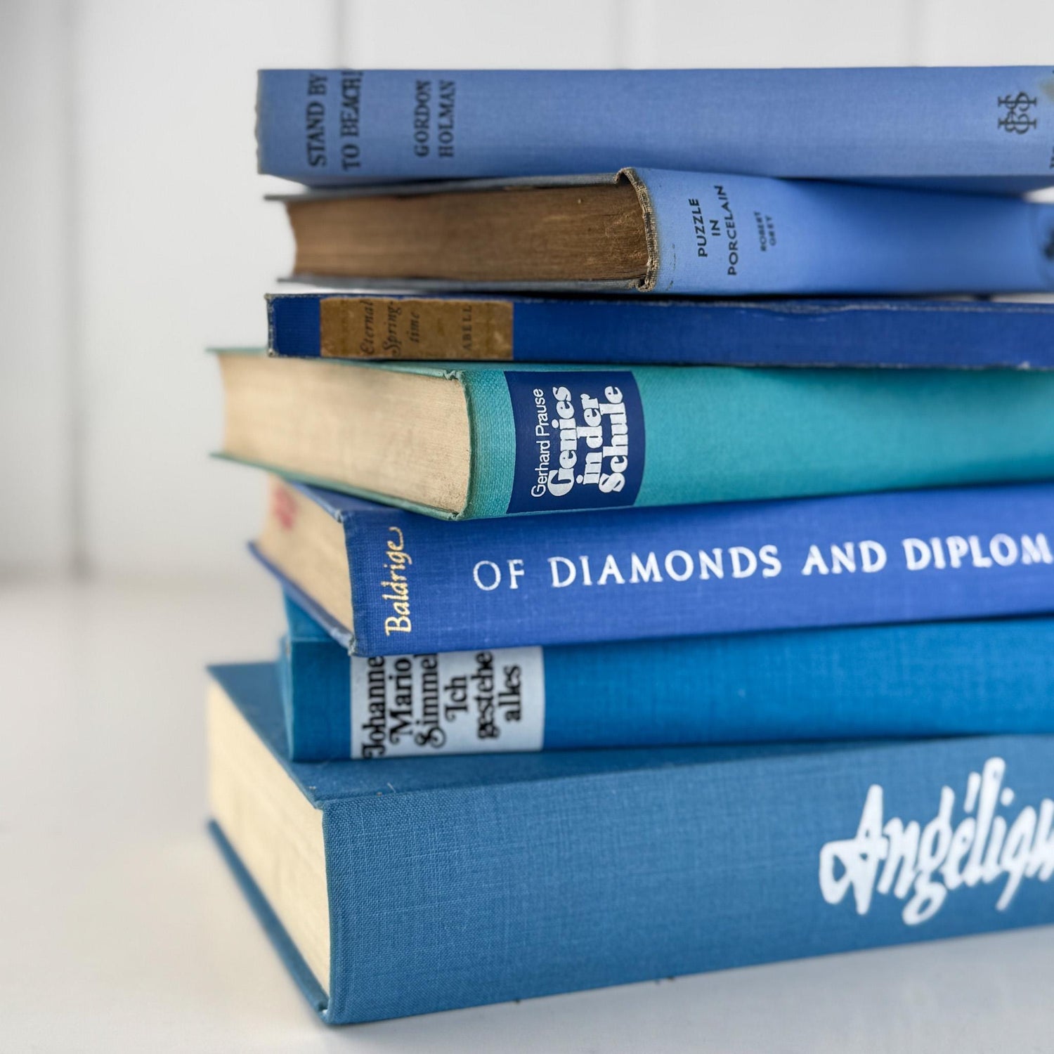 Vintage Blue Bright Book Bundle in Turquoise, Teal, and Navy - Pretty Old Books