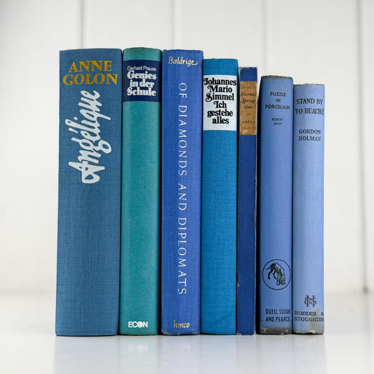 Vintage Blue Bright Book Bundle in Turquoise, Teal, and Navy - Pretty Old Books