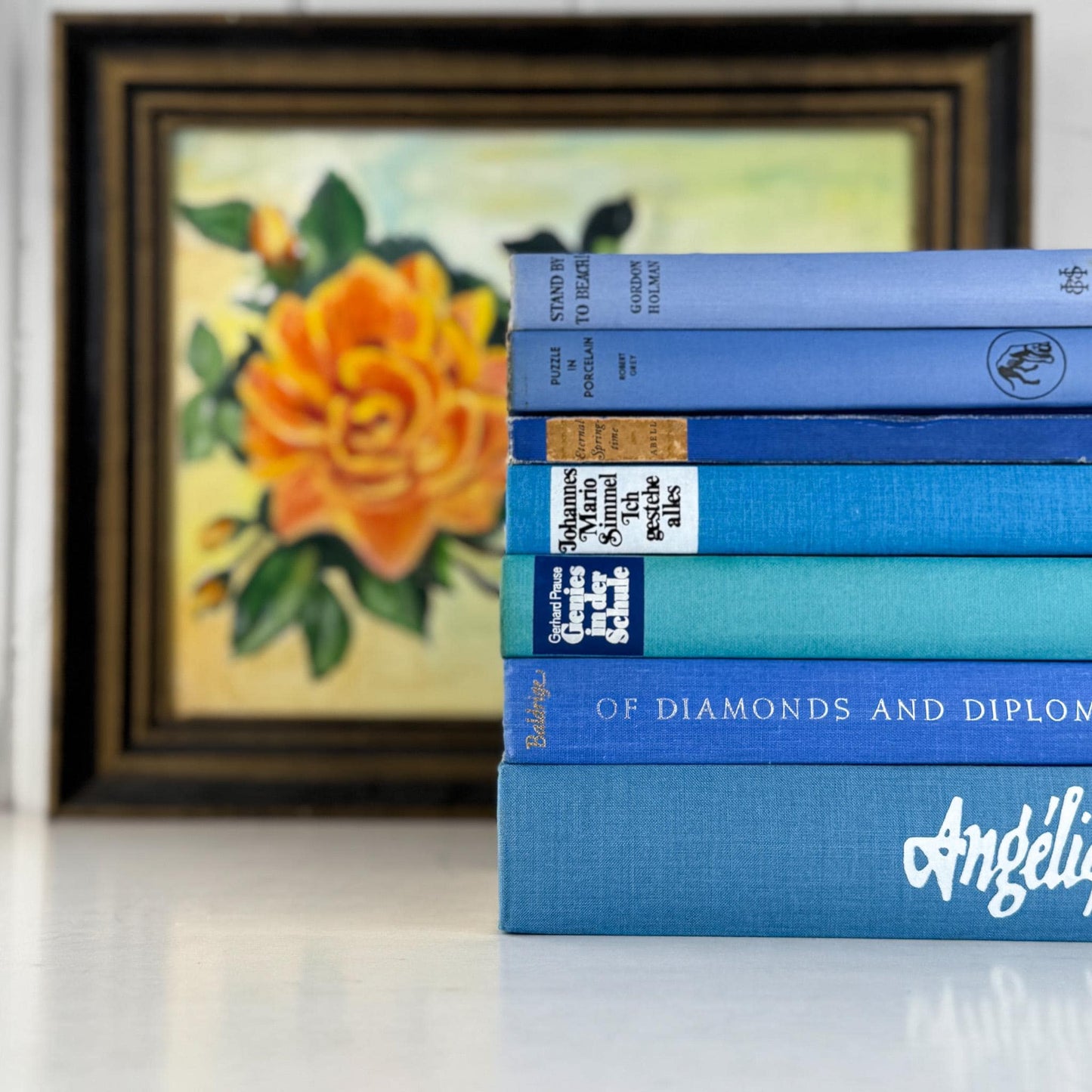 Vintage Blue Bright Book Bundle in Turquoise, Teal, and Navy - Pretty Old Books